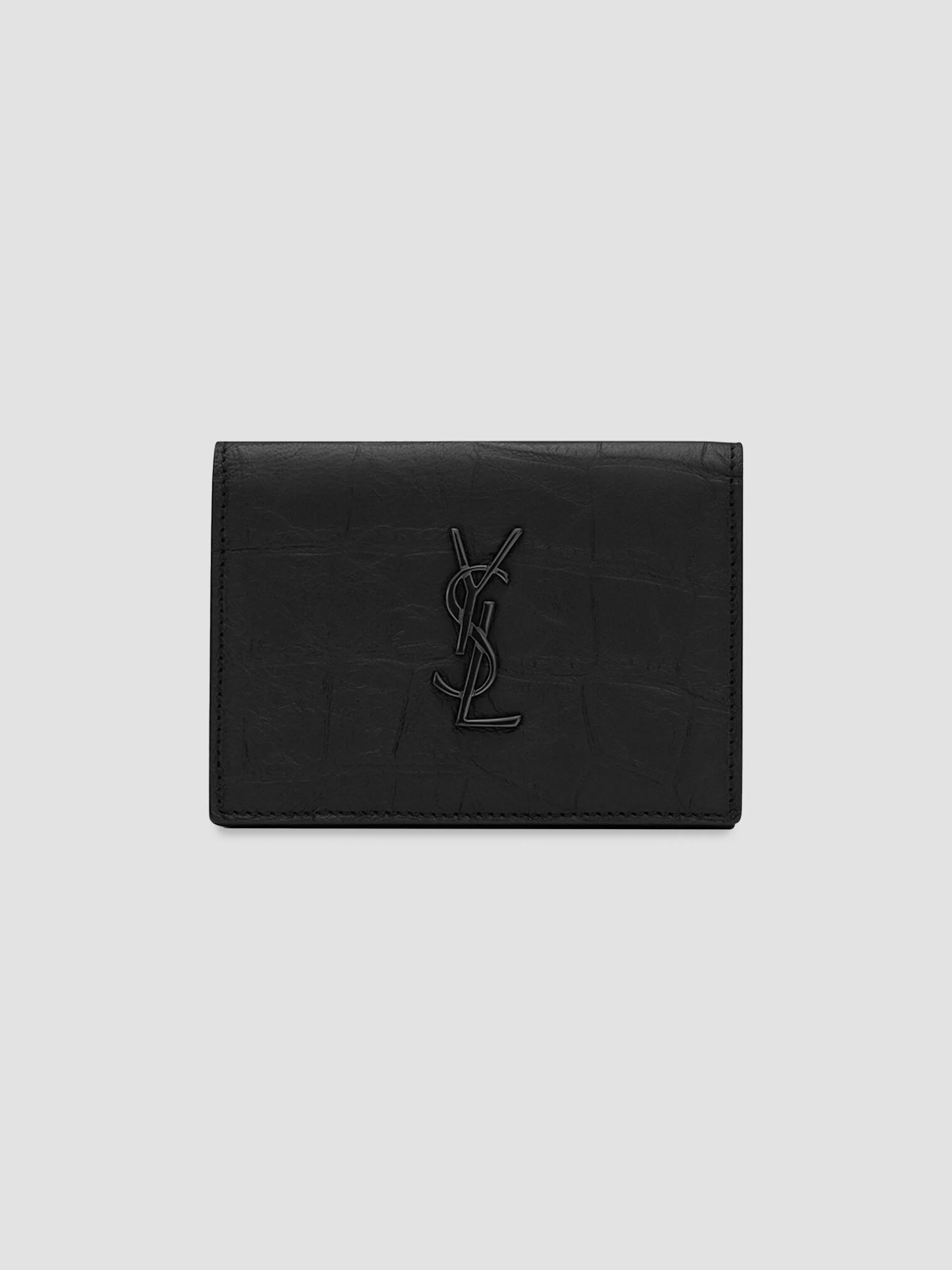 Men's Cassandre Card Case in Crocodile-Embossed Leather - Black - 1