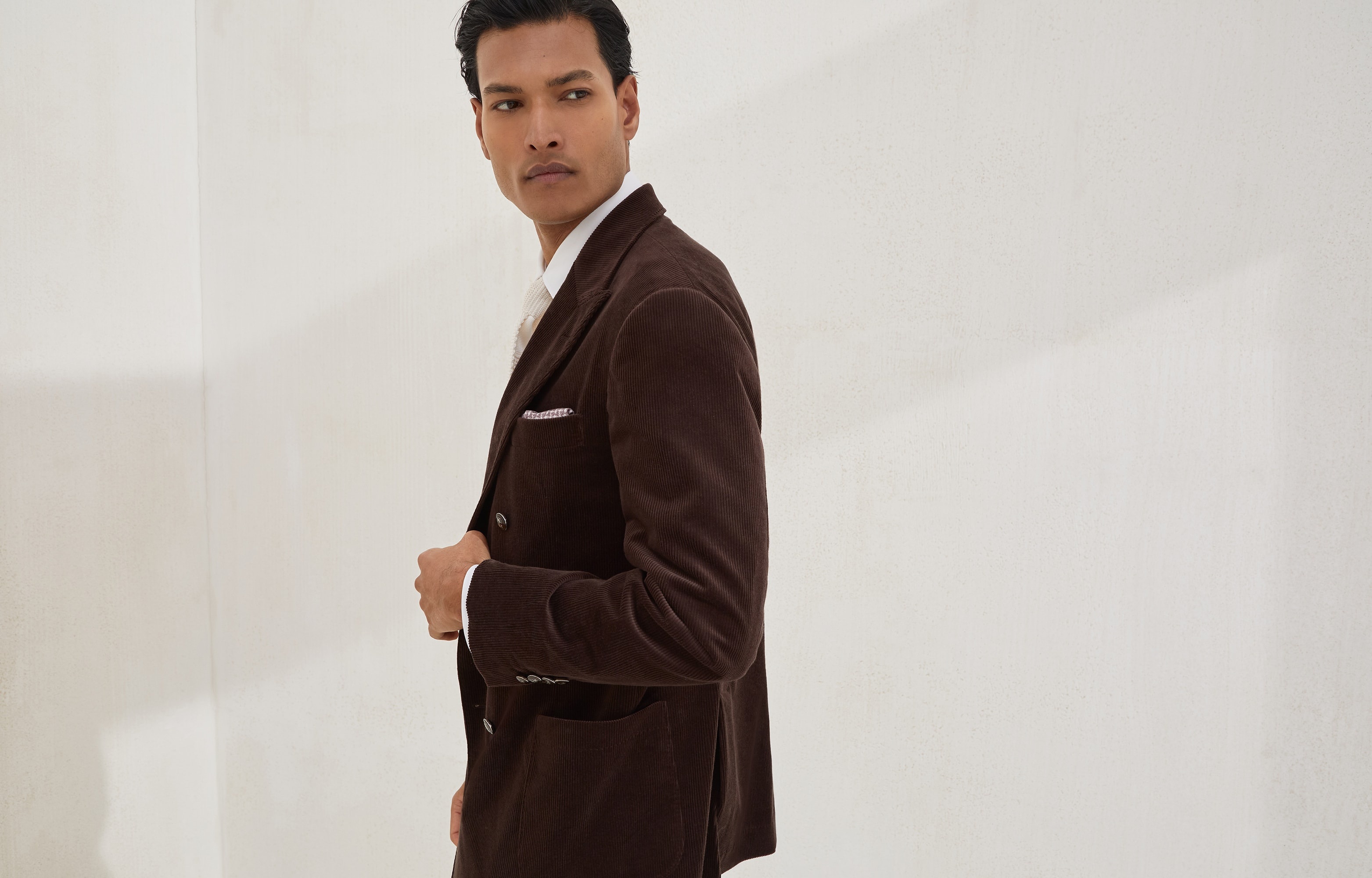 Comfort cotton and cashmere corduroy one-and-a-half breasted deconstructed blazer with patch pockets - 6