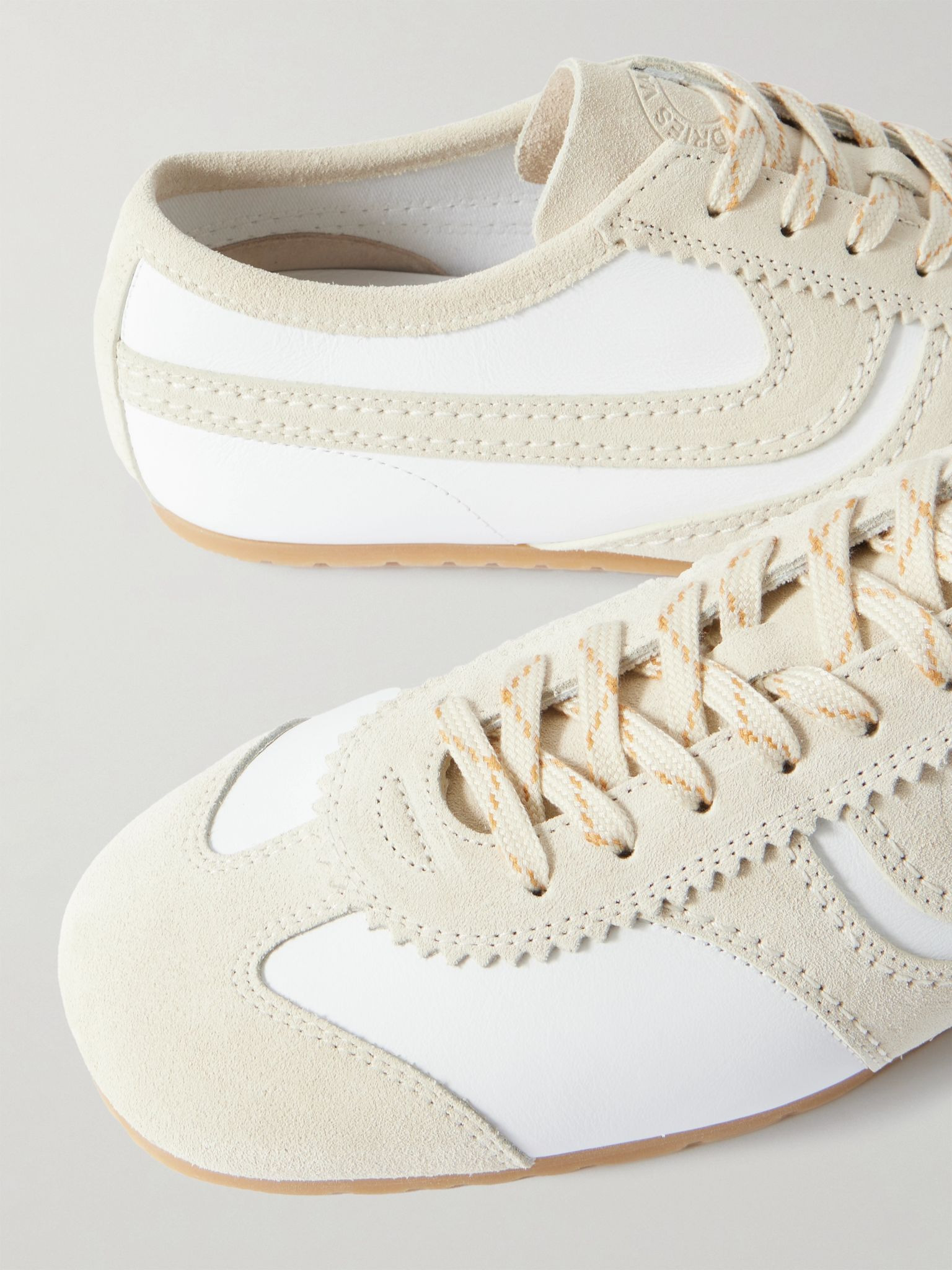 Suede-Trimmed Leather Sneakers White - 5