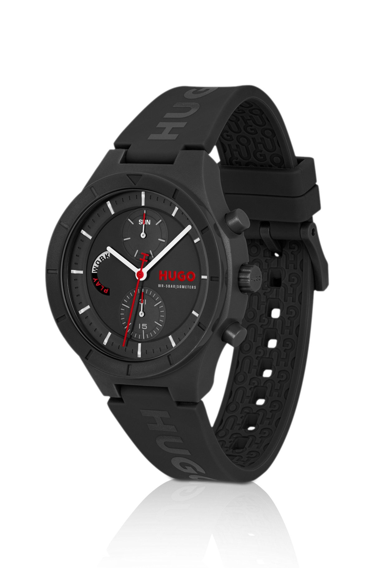 BLACK WATCH WITH SILICONE LOGO STRAP - 2