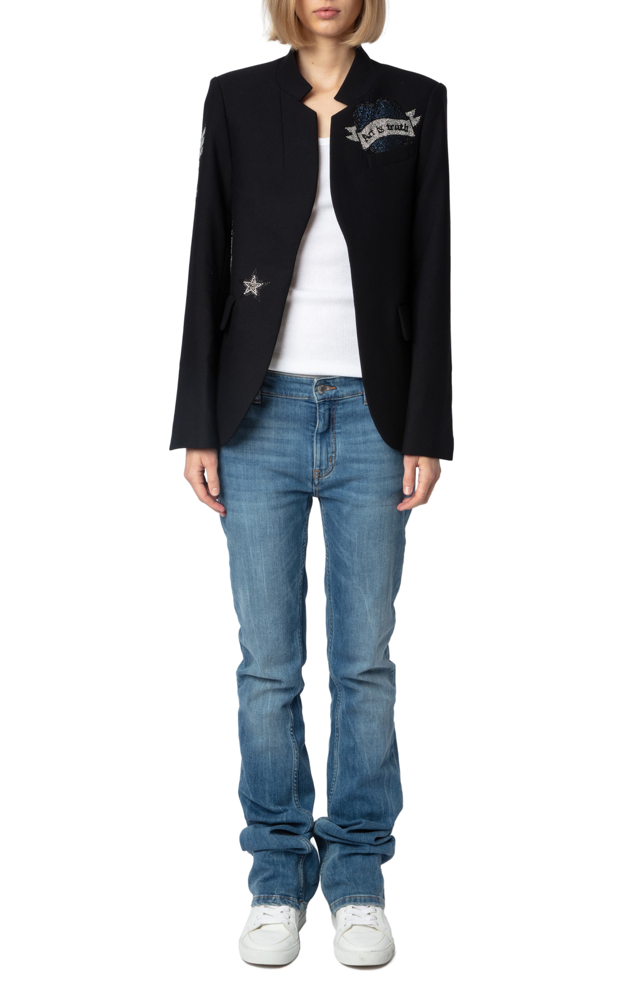 Zadig & Voltaire Very Bis Multistrass Open Front Blazer in Encre at Nordstrom - 7