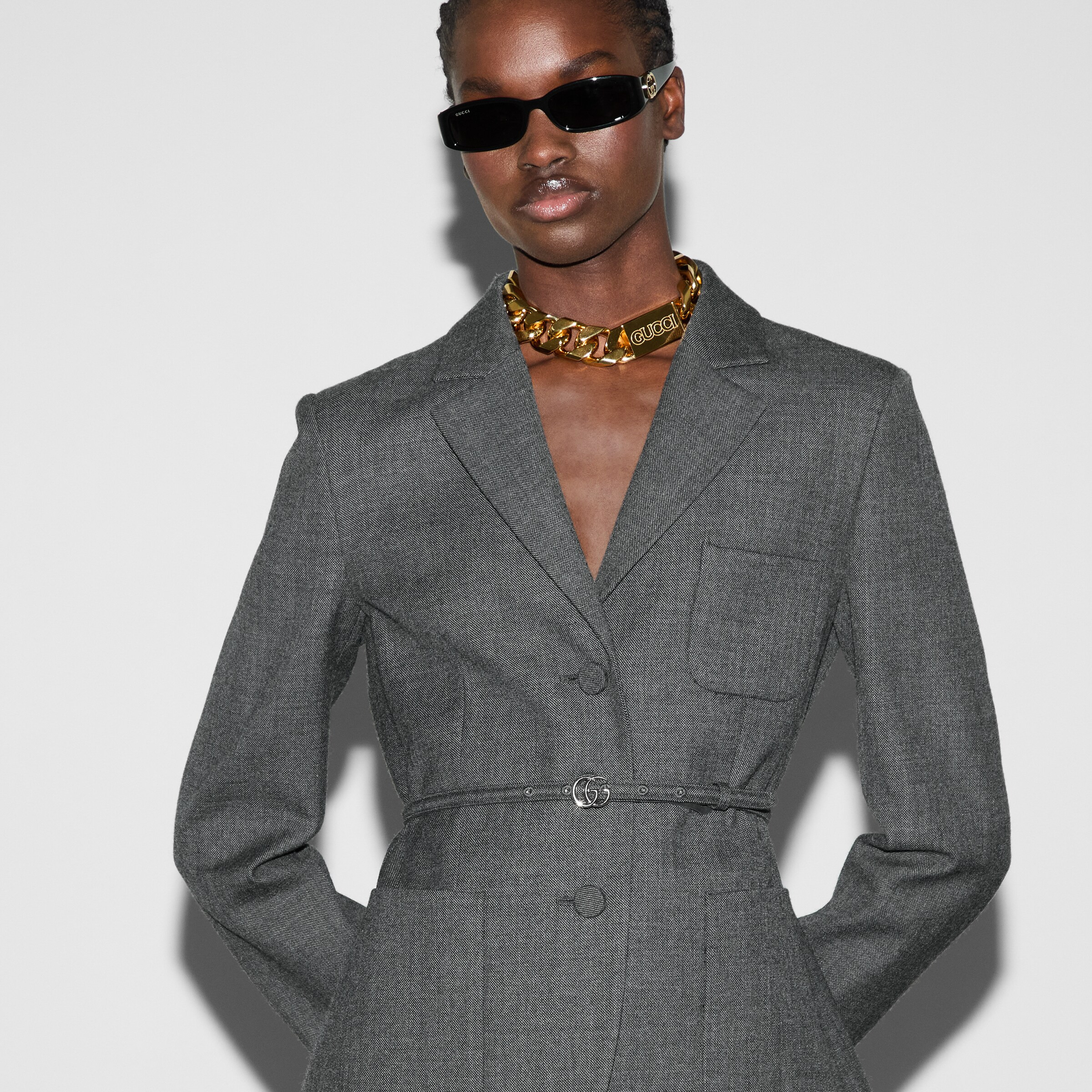Single breasted wool grisaille jacket - 5