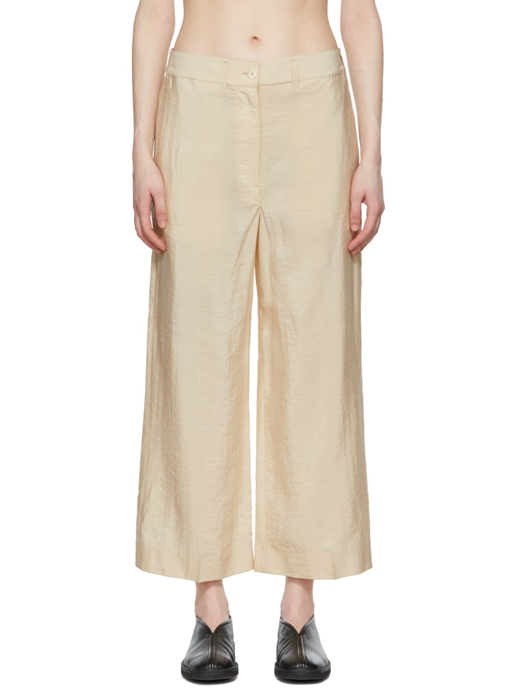 Beige Silk Trousers - 1