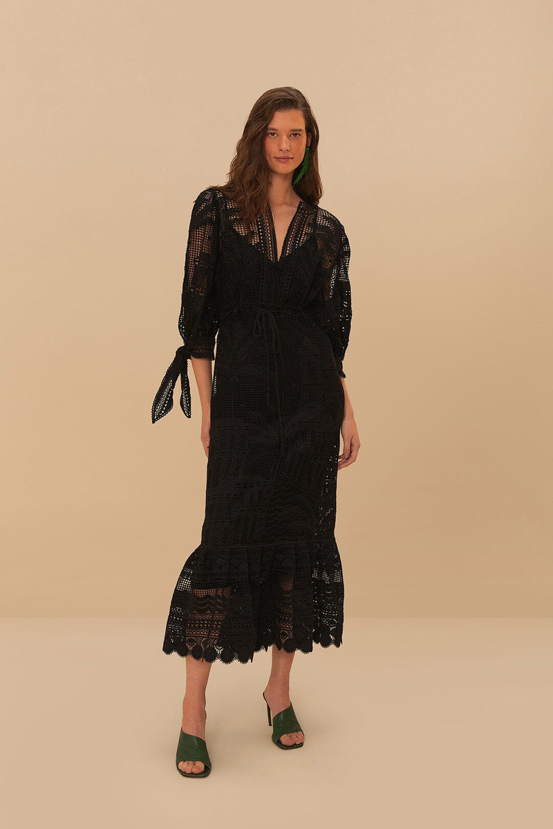 Black Morada Boa Guipure Maxi Dress 1