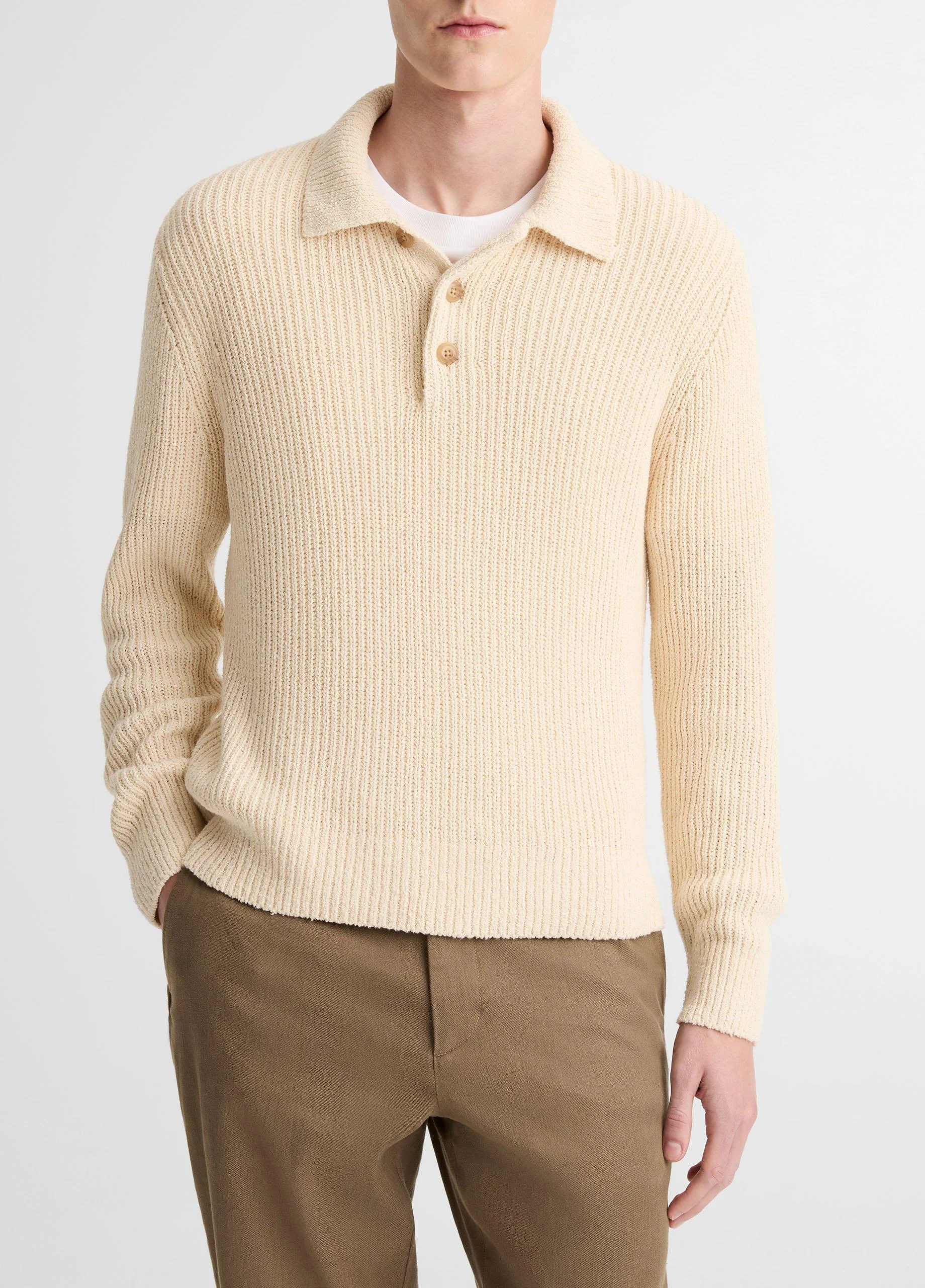 Shaker Italian Cotton-Blend Polo Sweater - 1