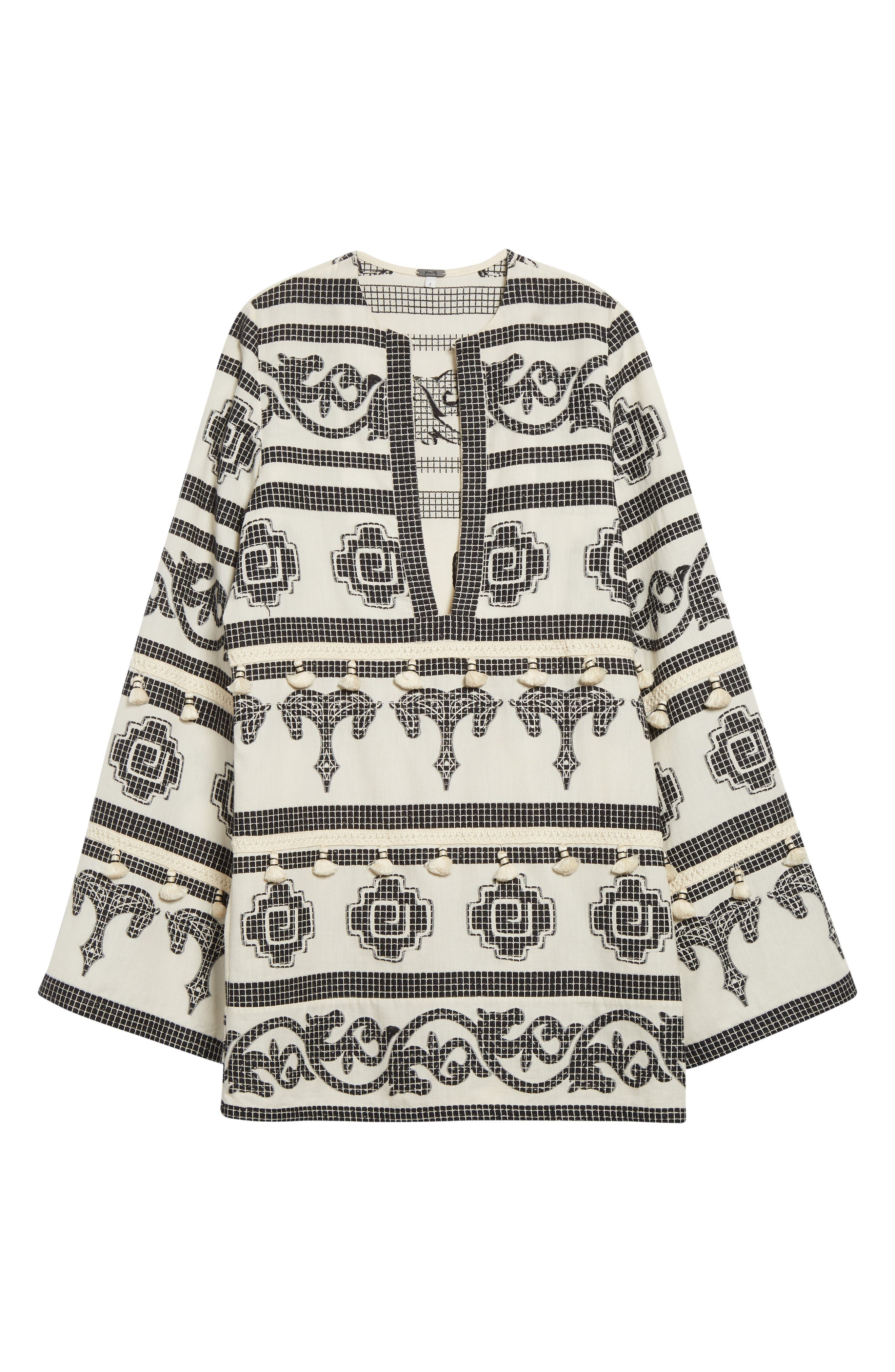 Johanna Ortiz Quetzalcalt Temple Long Sleeve Cotton Minidress in Ecru /Black at Nordstrom - 5