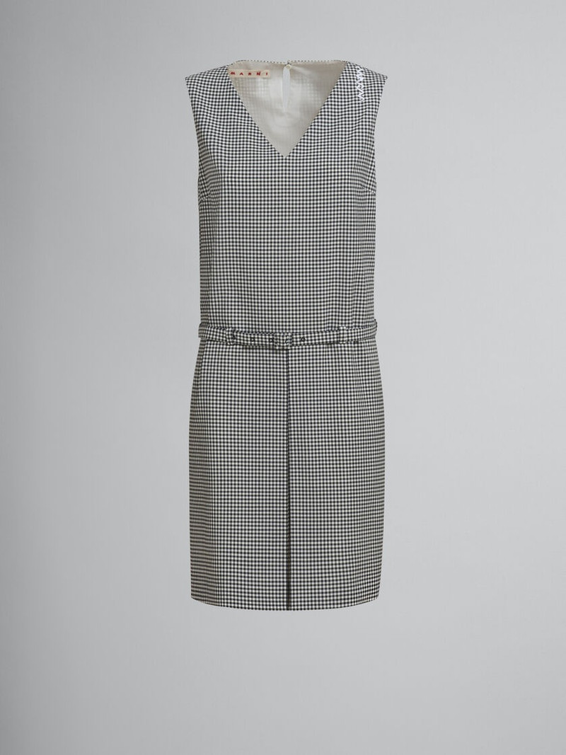 SLEEVELESS WOOL BLEND BLACK AND WHITE CHECK DRESS 1