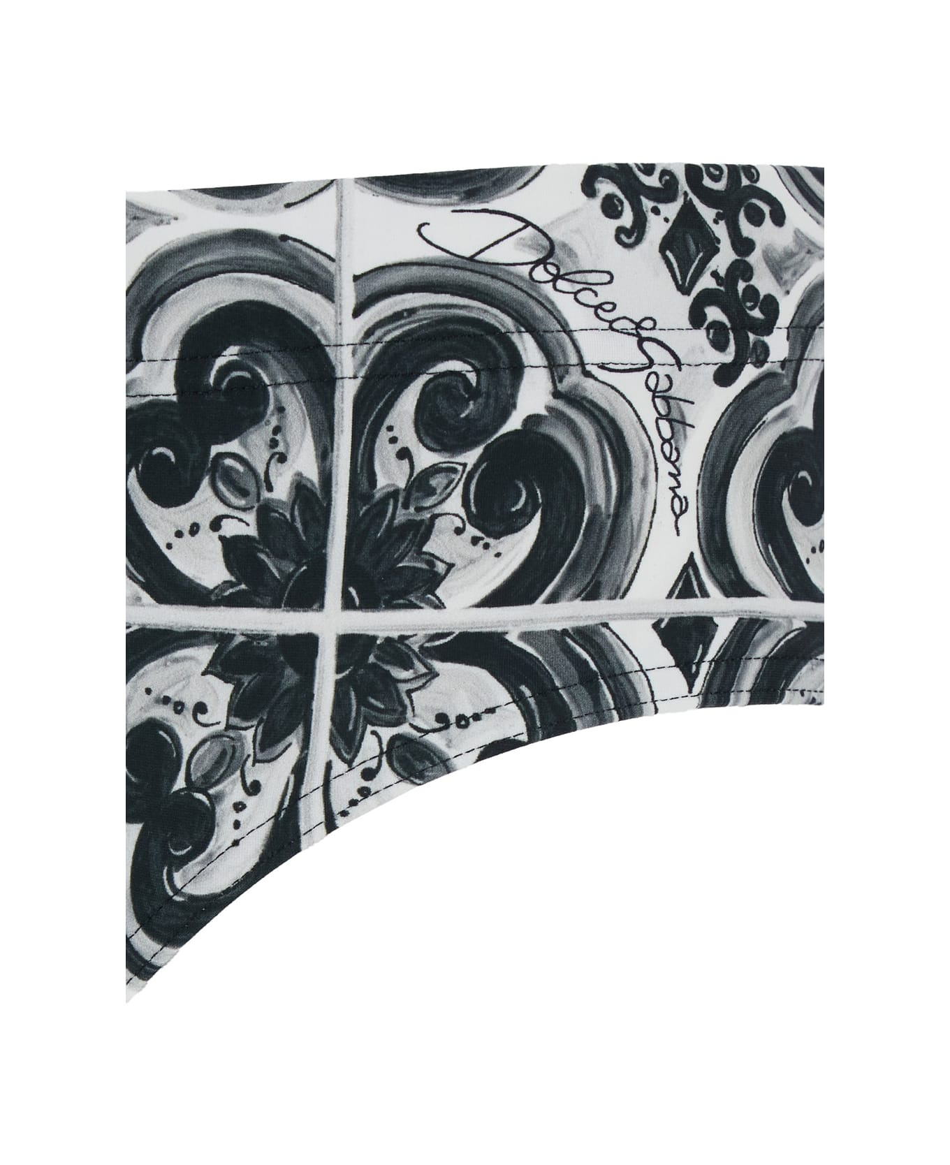 Black And White Swimsuit With All-over Majolica Print In Techl Fabric Man - 3