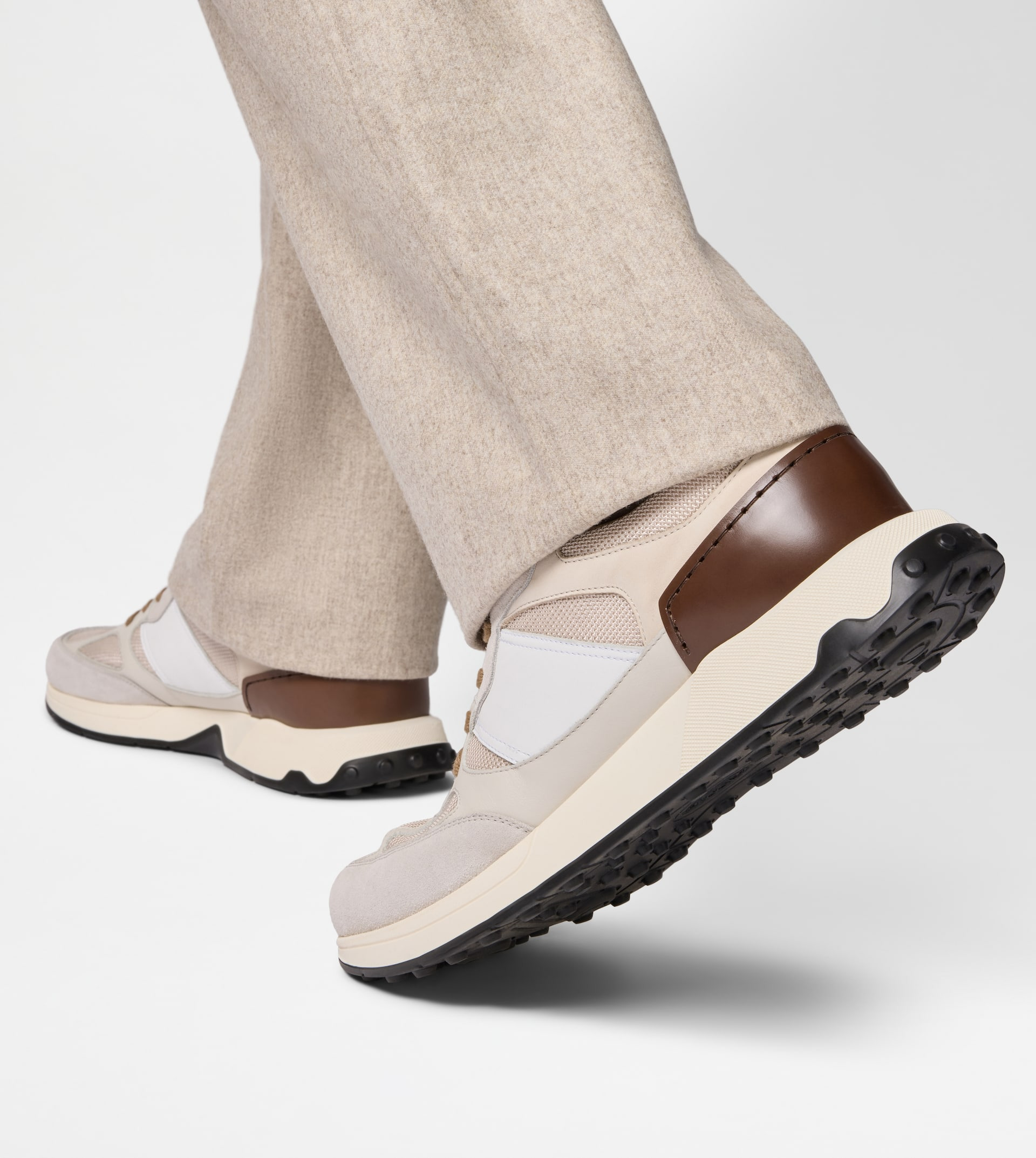SNEAKERS IN SUEDE AND SMOOTH LEATHER - BEIGE, GREY, BROWN - 6