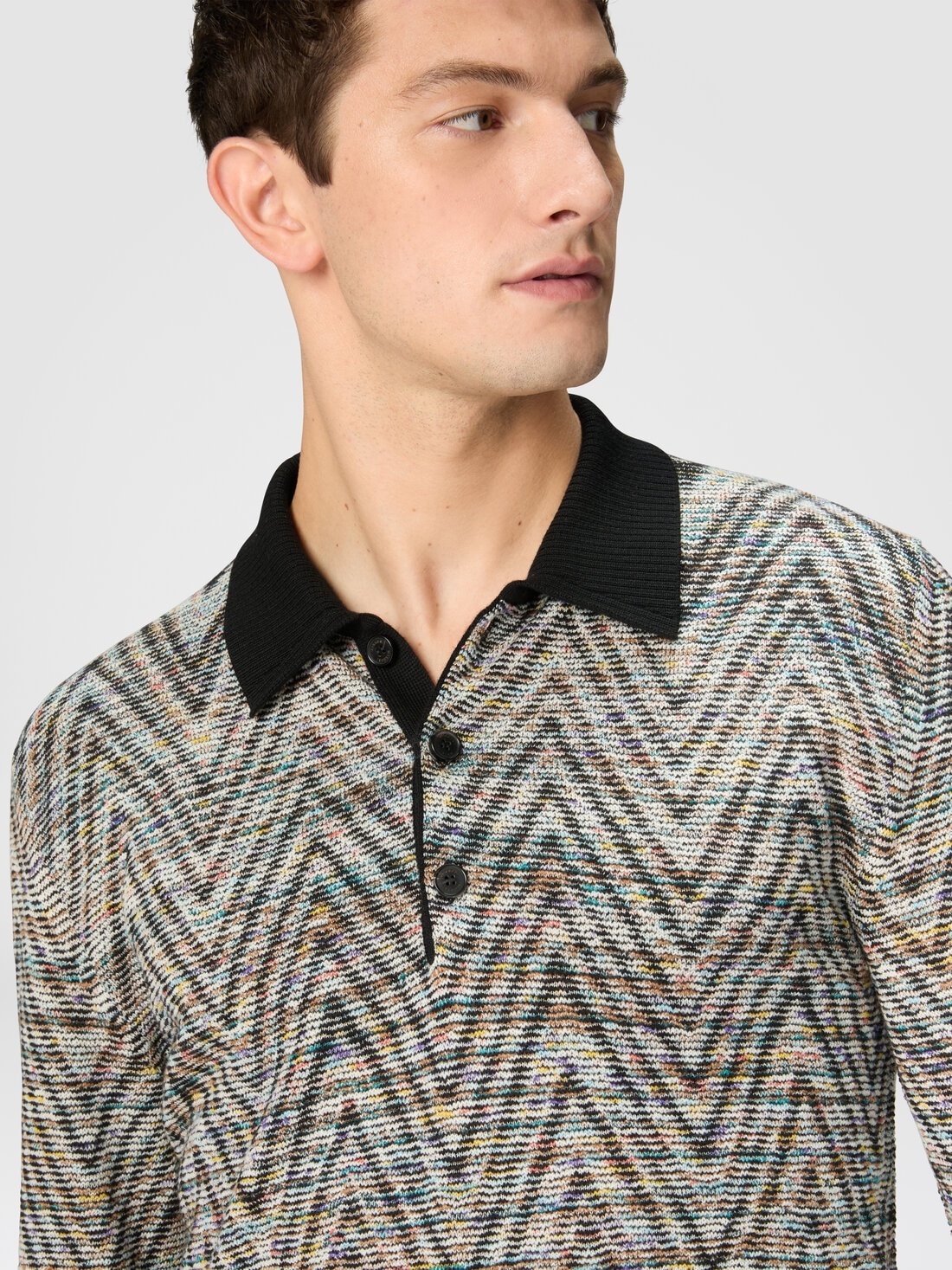 Long-sleeved polo shirt in slub pattern wool - 5