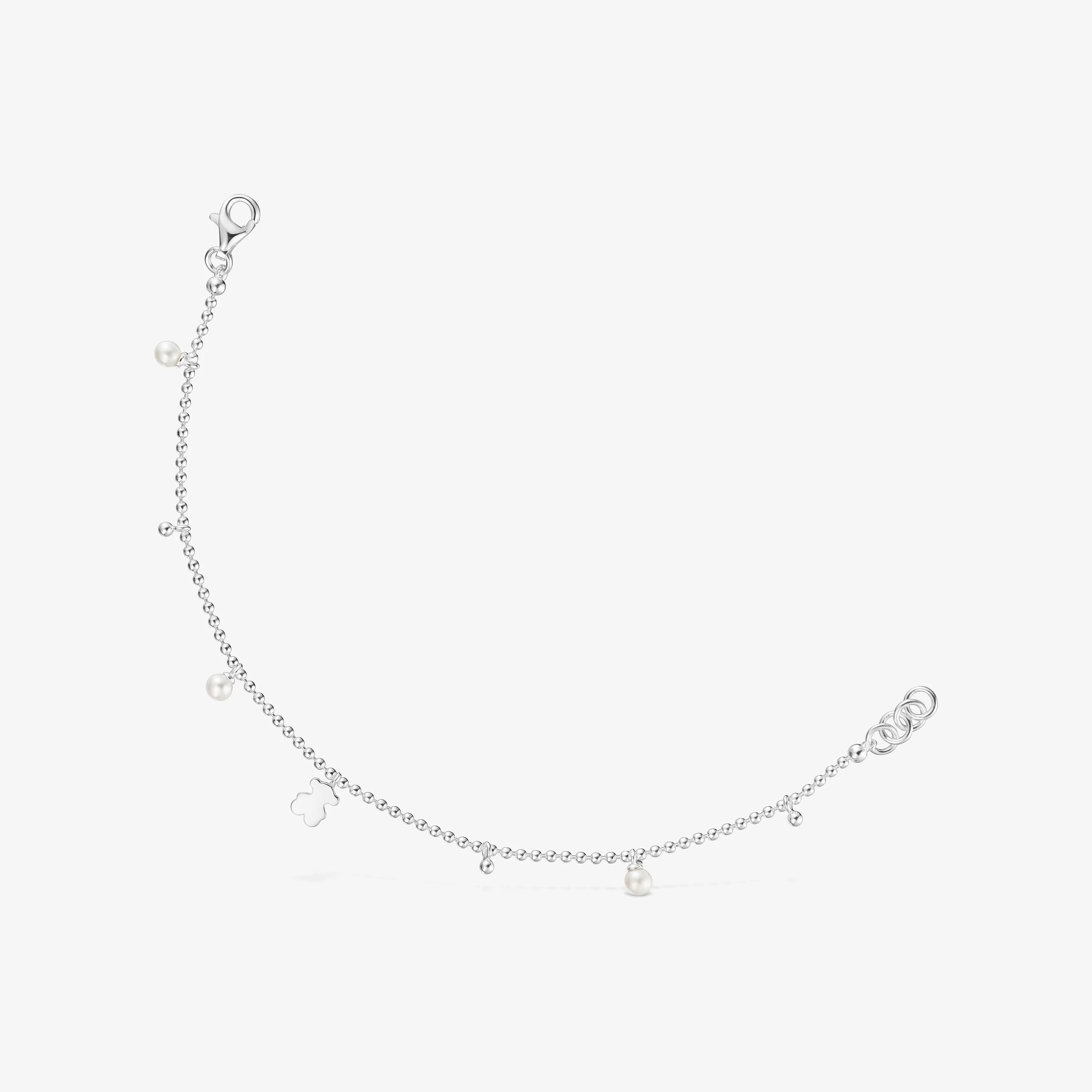 Silver chain Bracelet with cultured pearls and bear pendant charm Sweet Dolls - 1