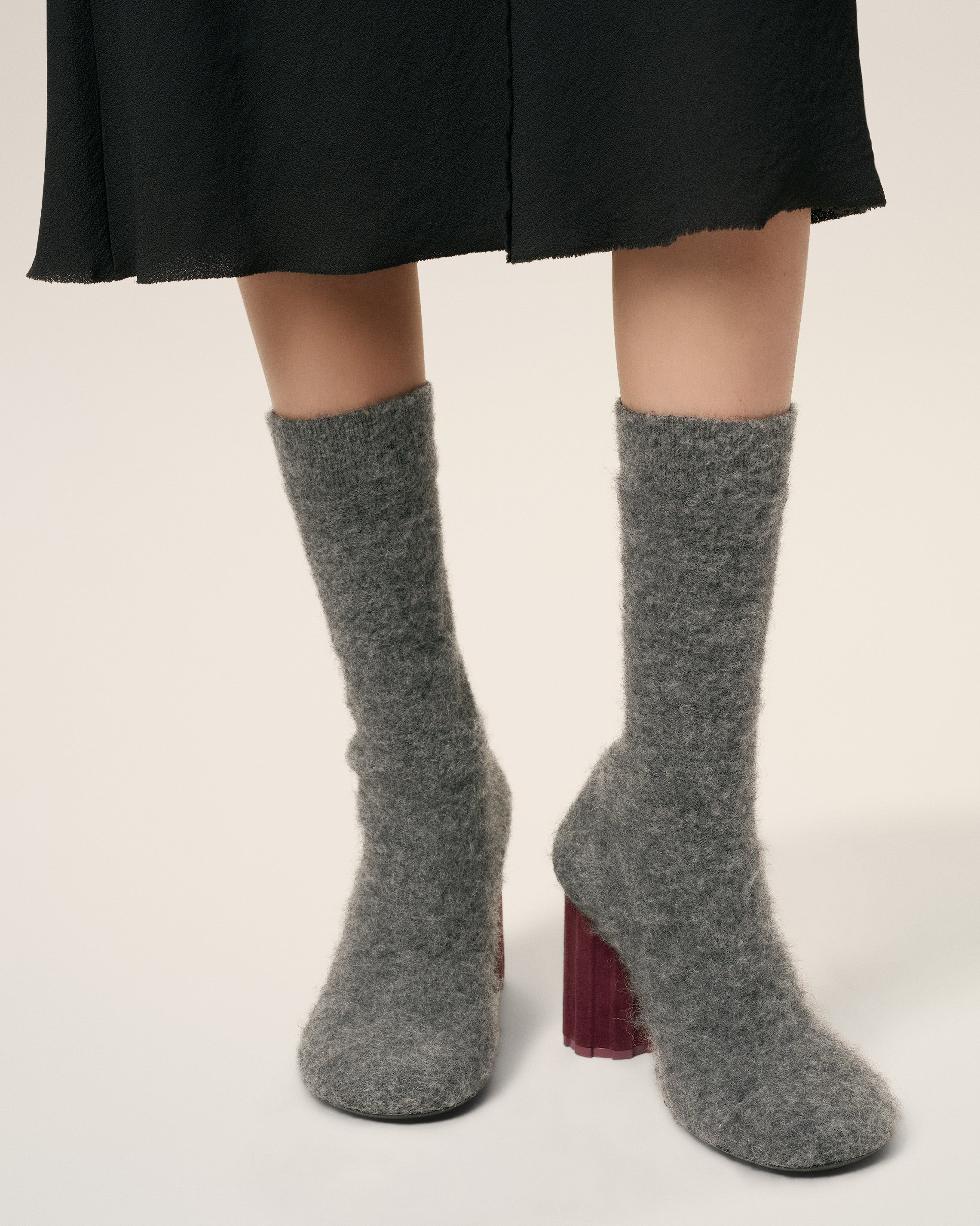 BLACK MOHAIR KNIT PIANO ANKLE BOOTS - 2