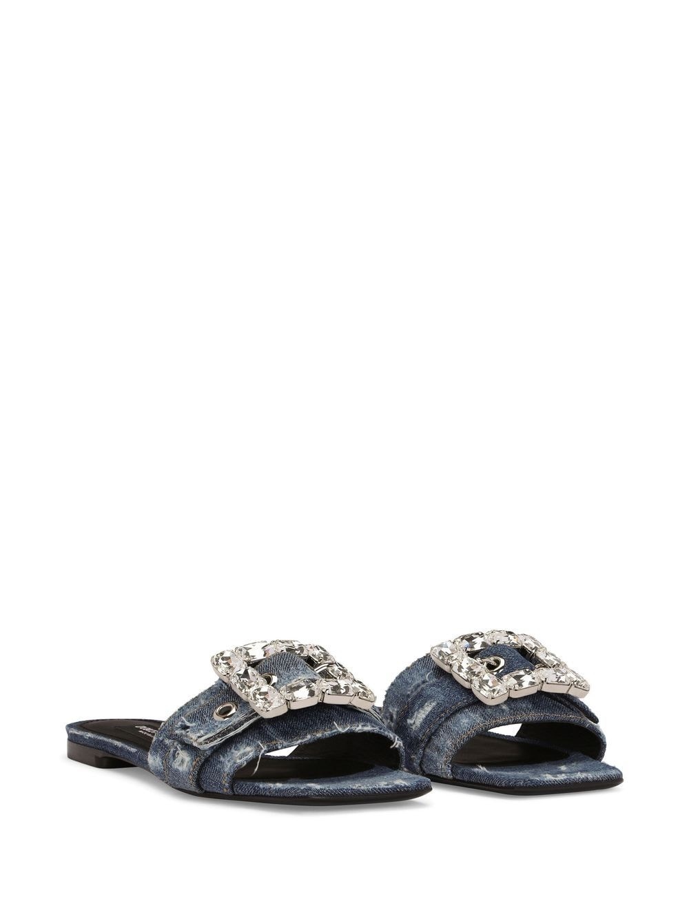 distressed denim sandals - 2