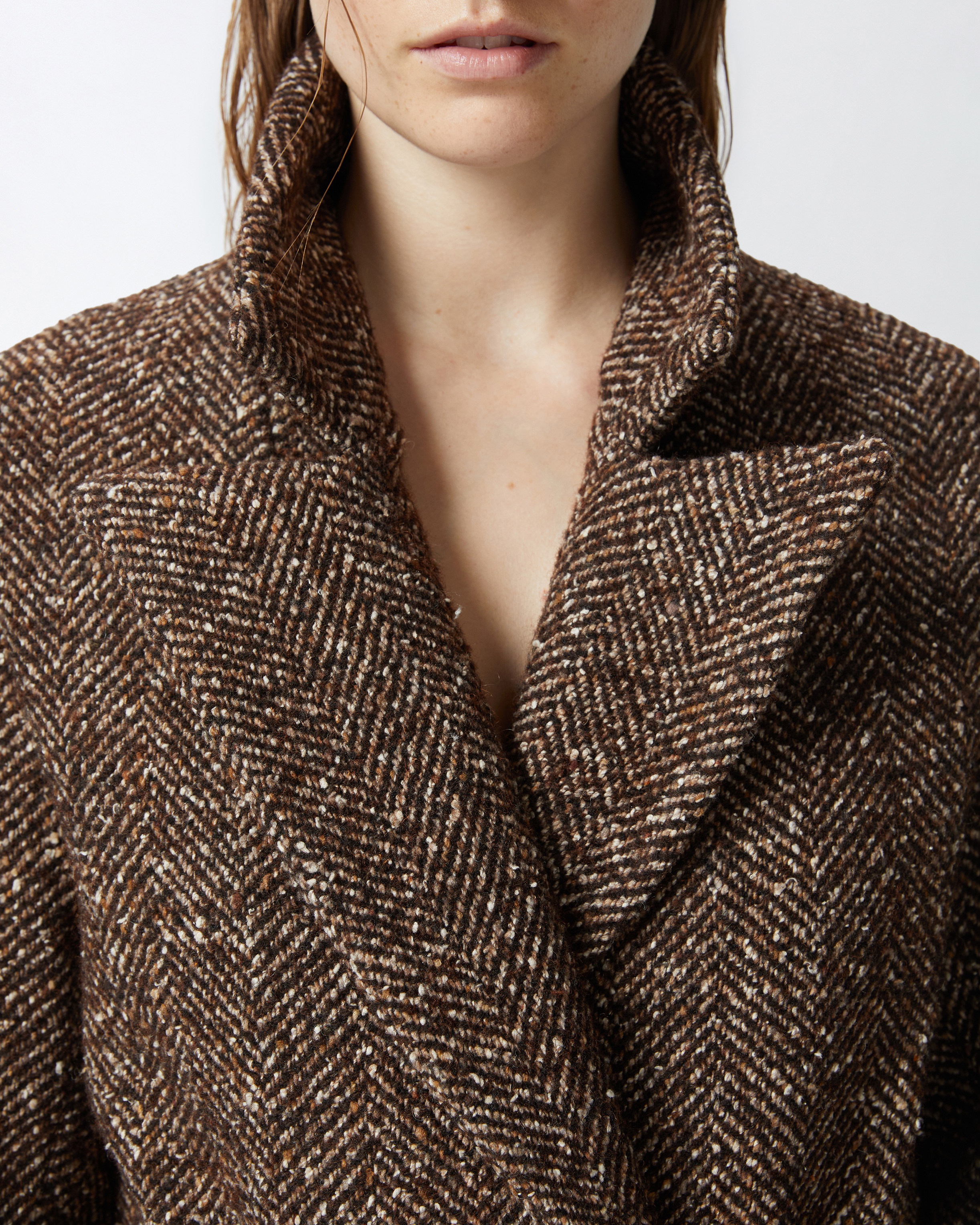 LONG HERRINGBONE COAT WITH BELT - 5