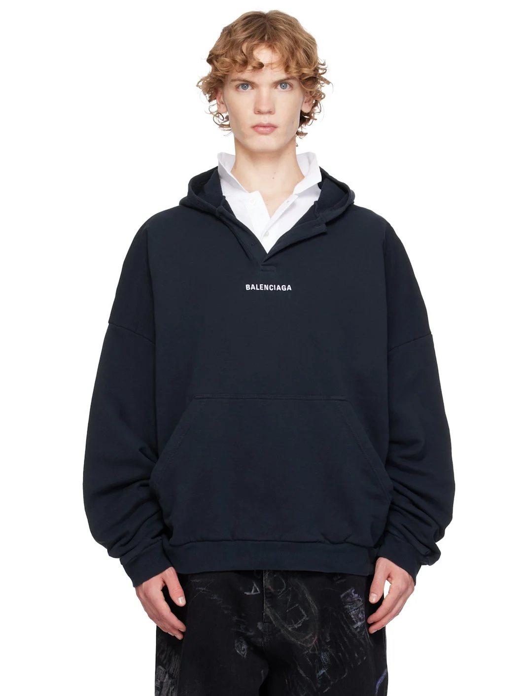 Black 'Balenciaga' Back Polo Hoodie - 1