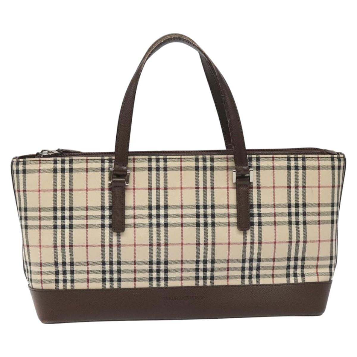 Burberry Nova Check Hand Bag Canvas Leather Beige Brown Silver - 2