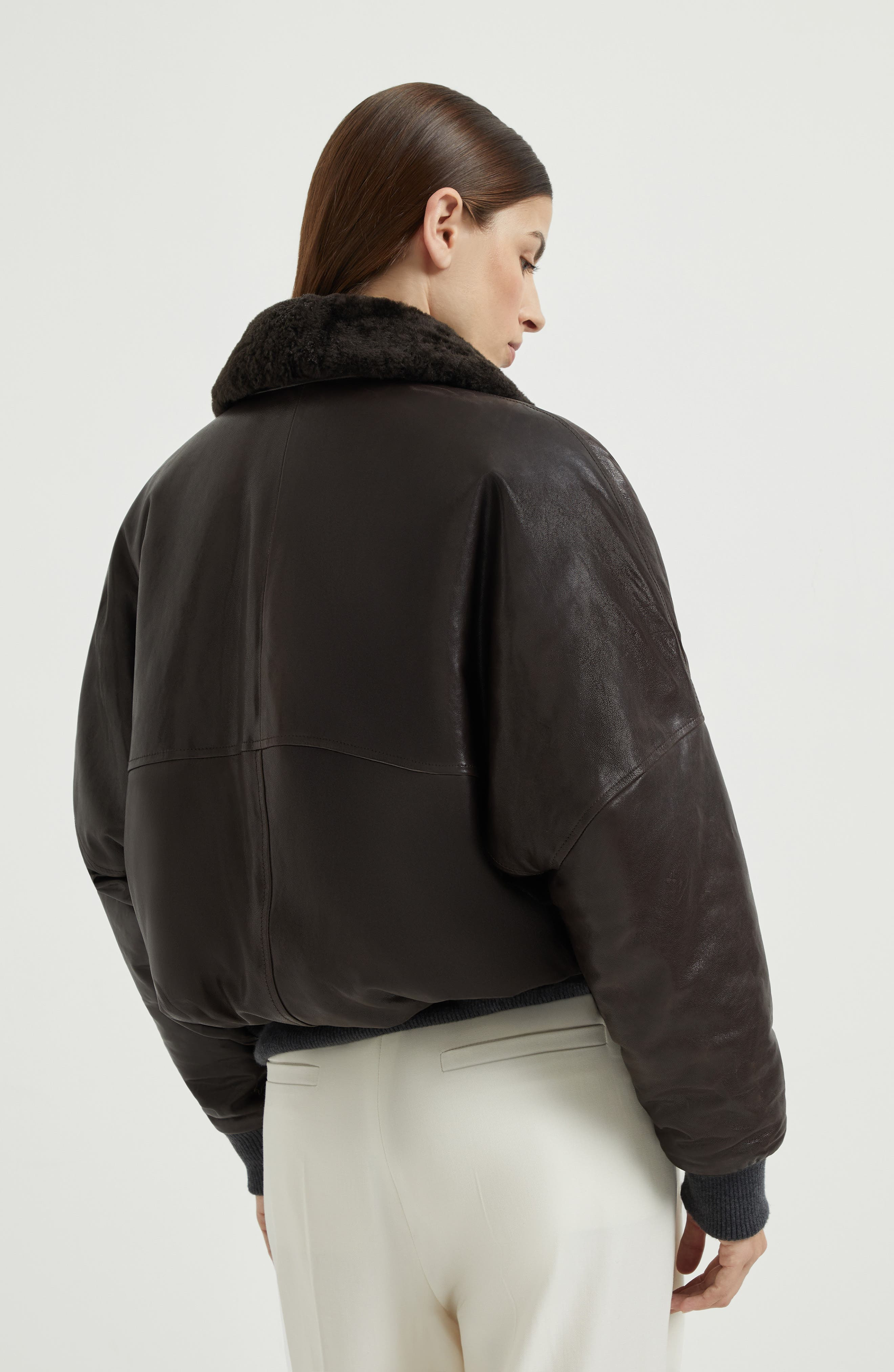 Brunello Cucinelli Nappa leather bomber jacket in Cocoa at Nordstrom - 3