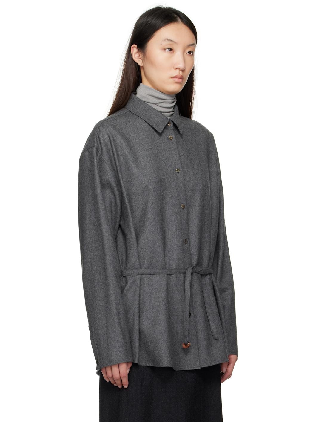 Gray Oversized Belted Shirt - 2