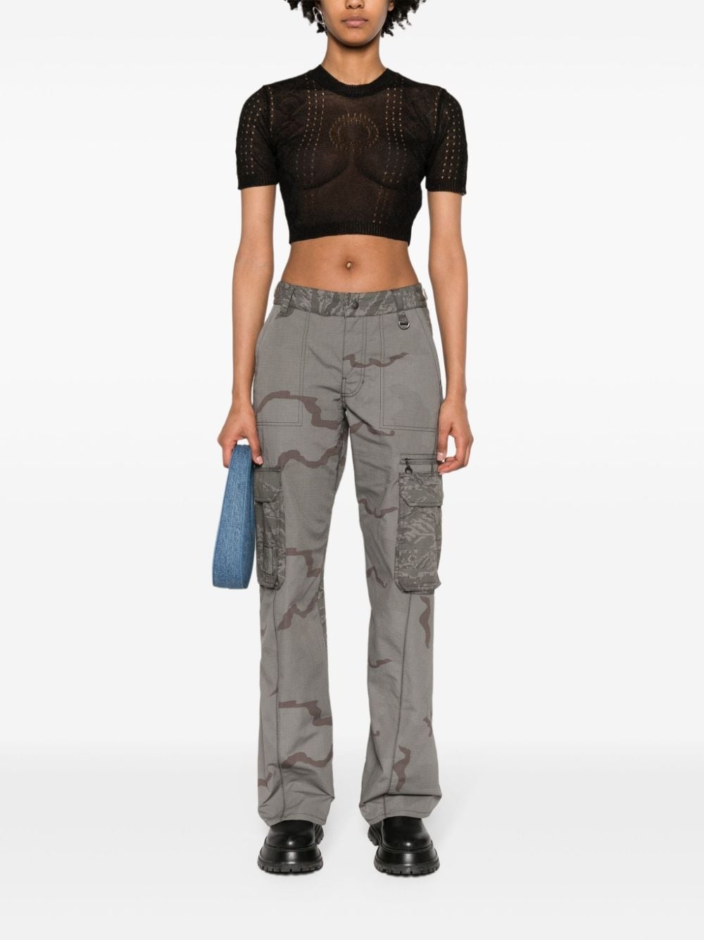 pointelle-knit cropped blouse - 2