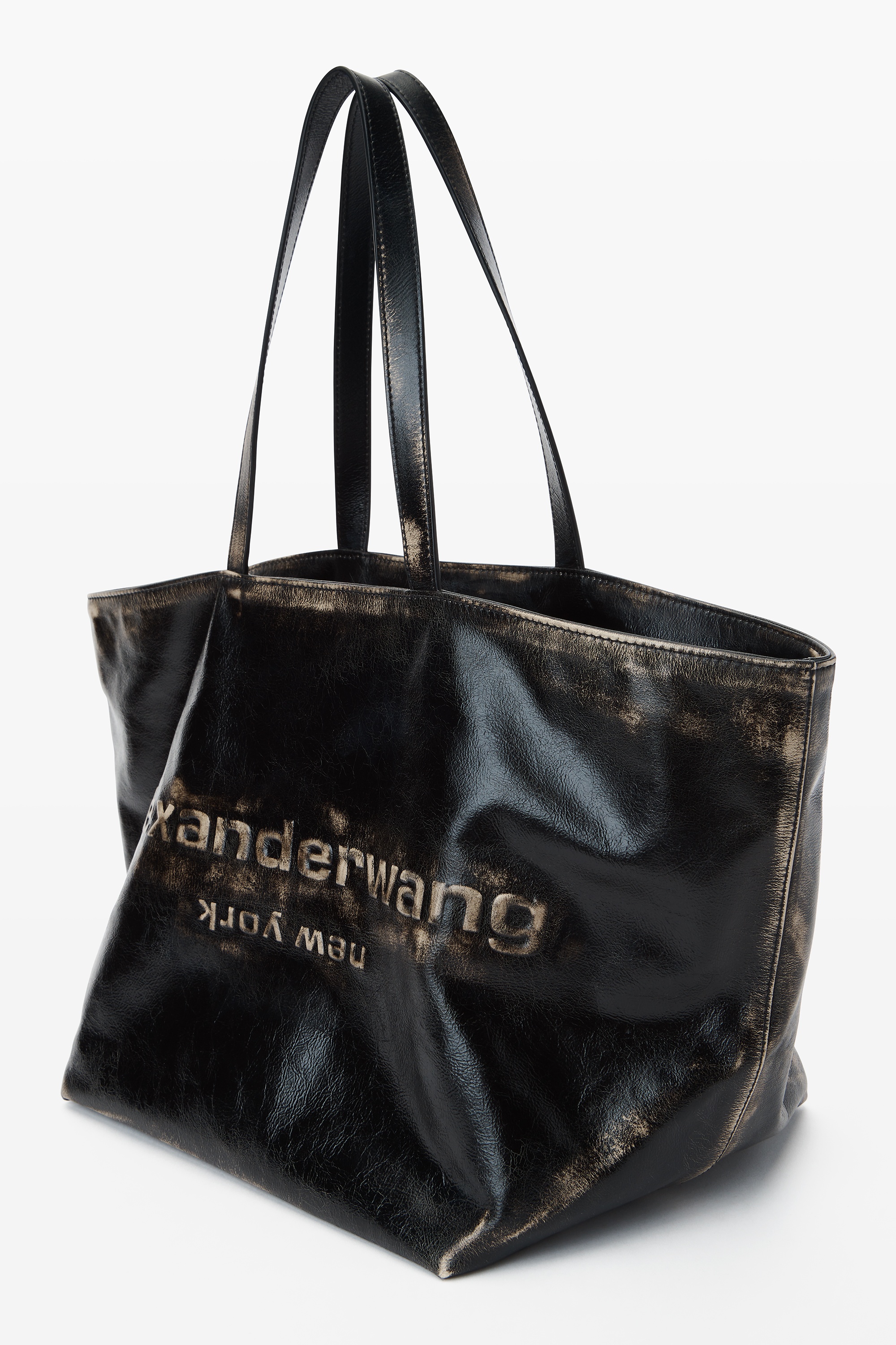 large punch tote in brushed-effect leather - 2