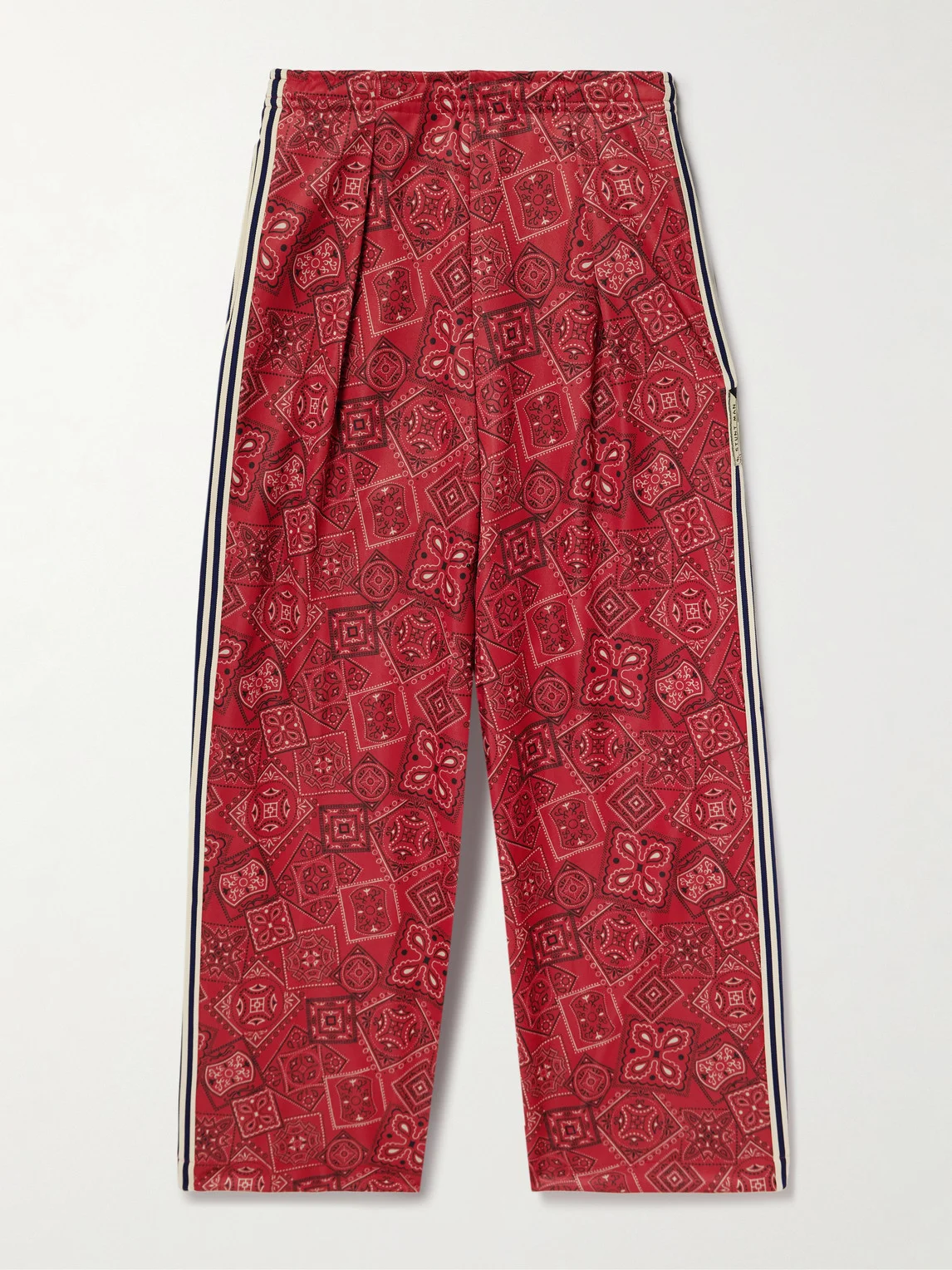 Wide-Leg Striped Webbing-Trimmed Bandana-Print Tech-Jersey Track Pants - 1