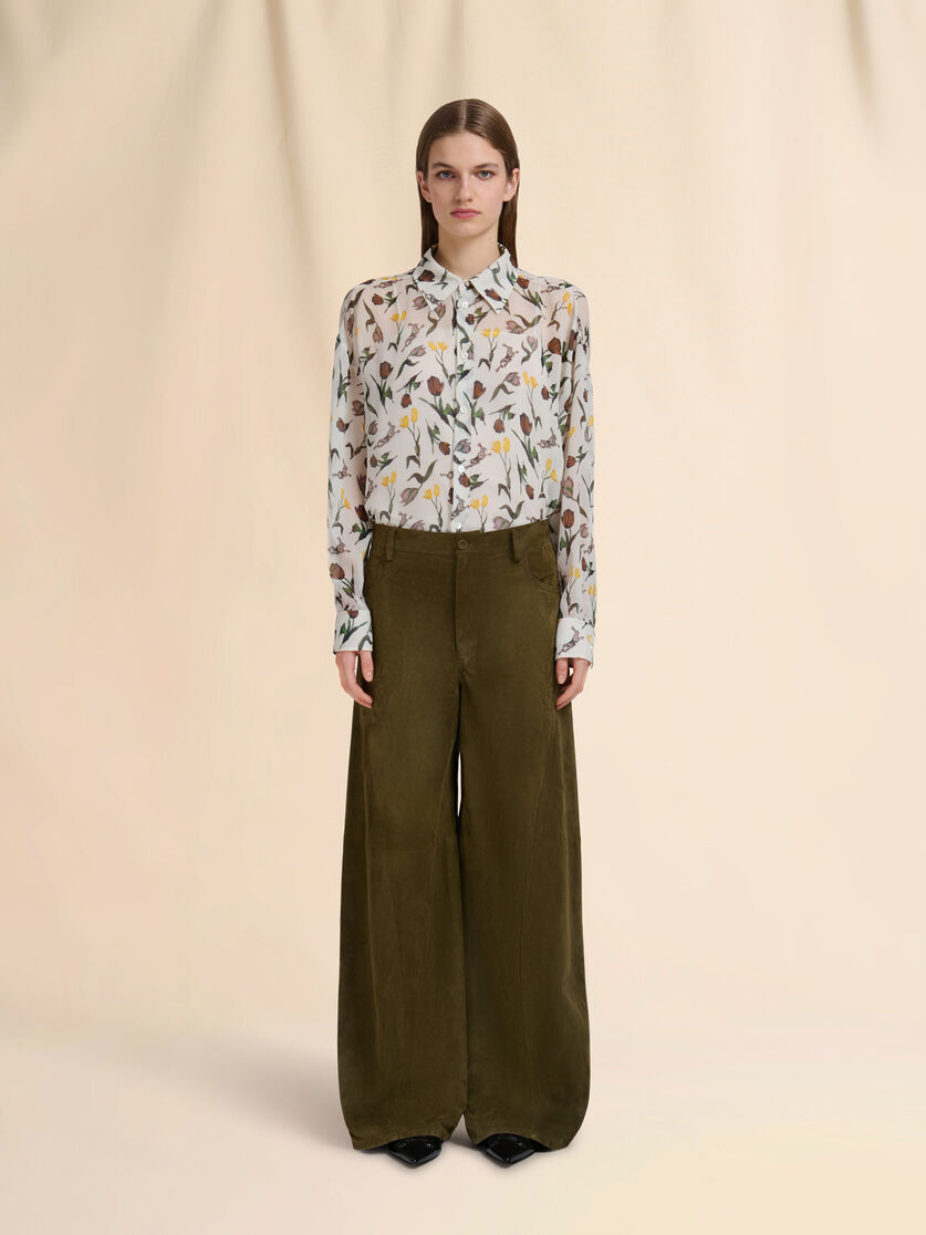 DEEP GREEN SUEDE TWISTED TROUSERS - 2