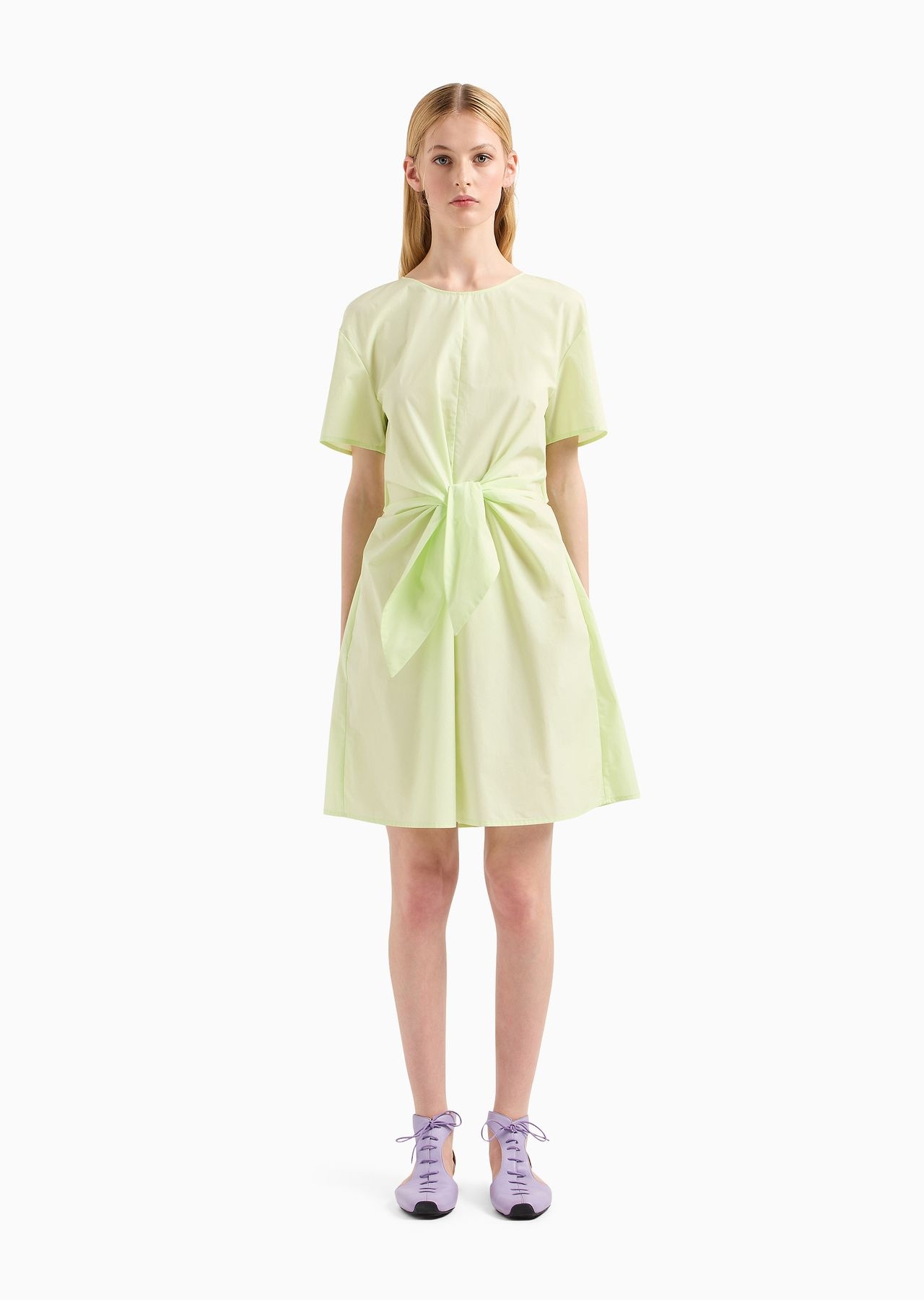 Short-sleeved poplin shirt dress with sash - 2