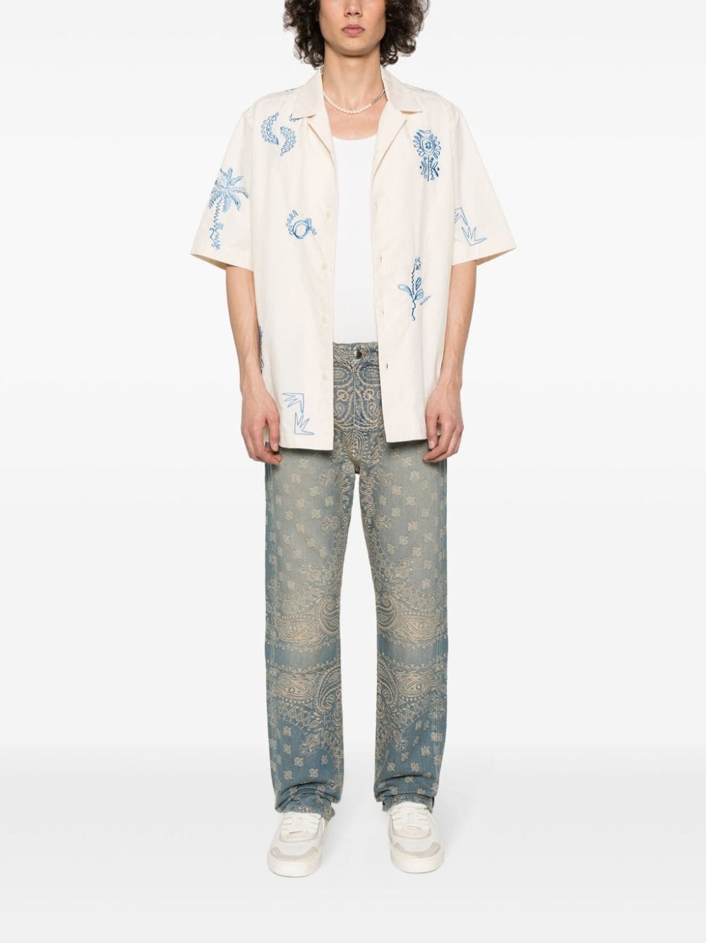 bandana-jacquard straight jeans - 2