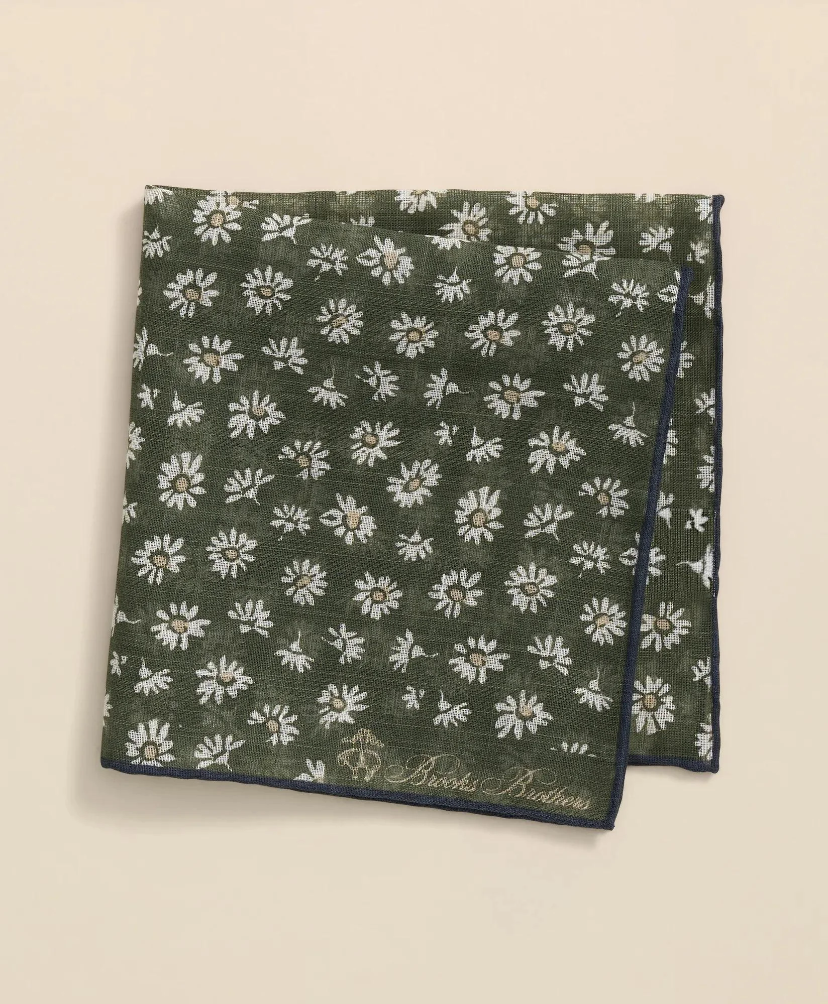 Cotton-Linen Daisy Print Pocket Square - 1
