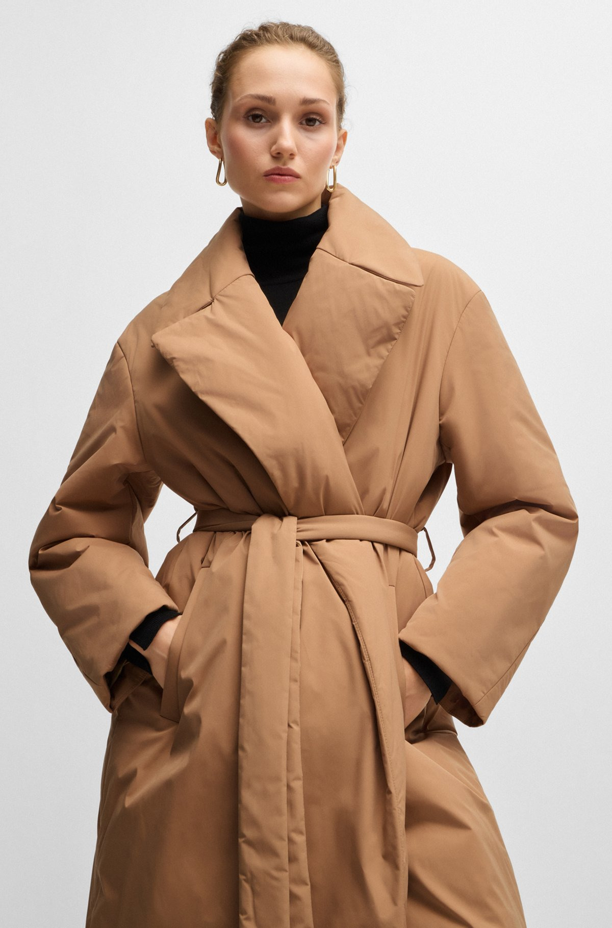 WATER-REPELLENT PADDED COAT WITH TIE-UP BELT - 5