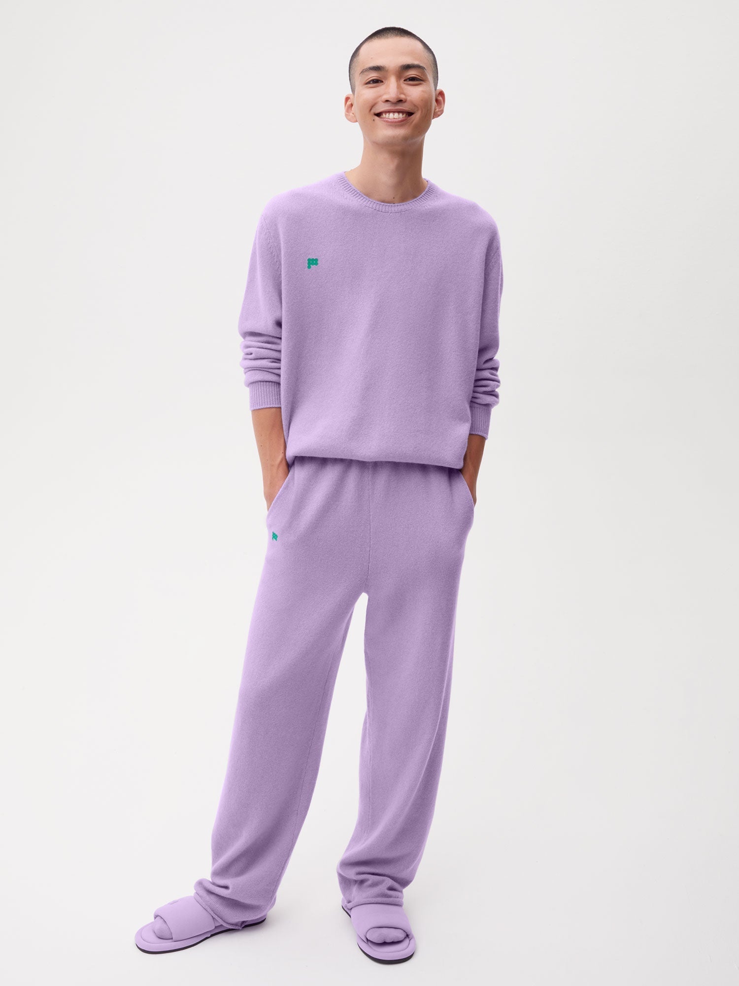 Mens Recycled Cashmere Loose Track Pants - Orchid Purple - 2