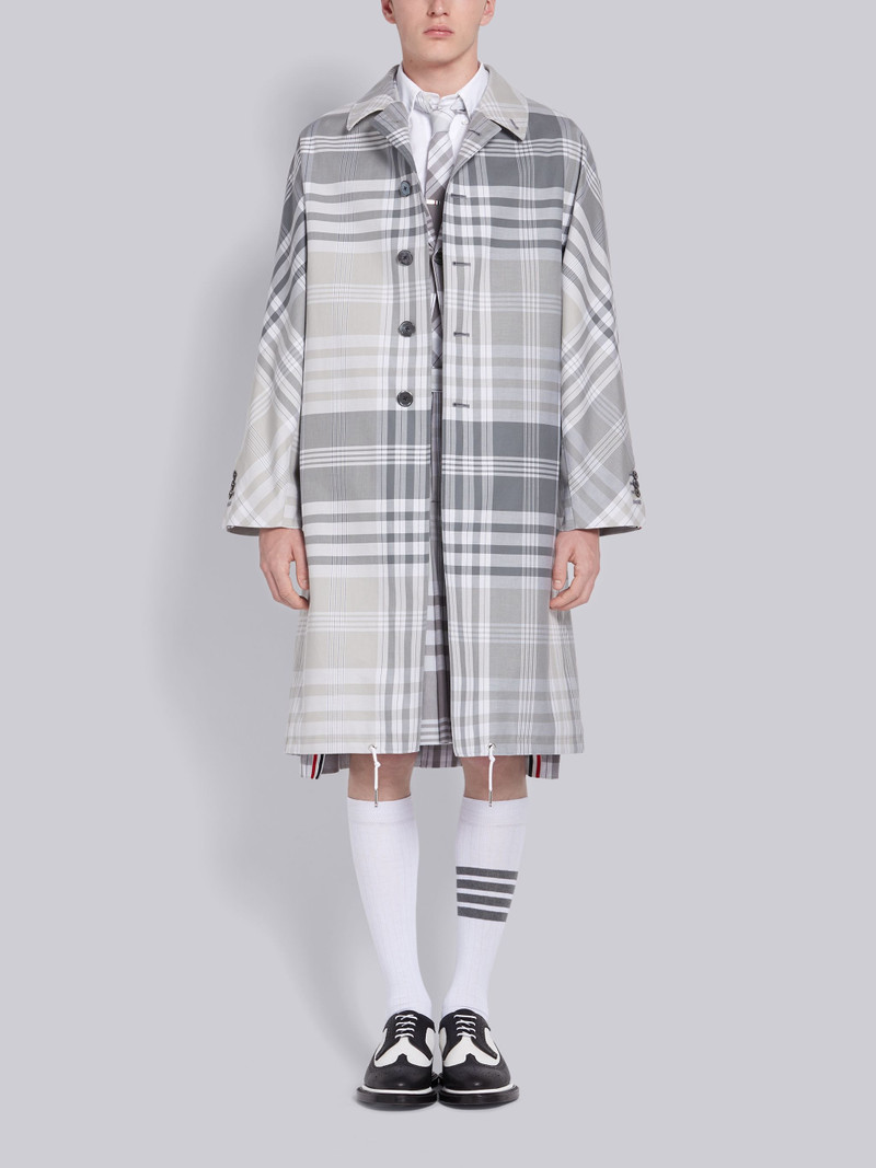 Medium Grey Cotton Large Plaid Madras Knee Length Pleated Skirt 4