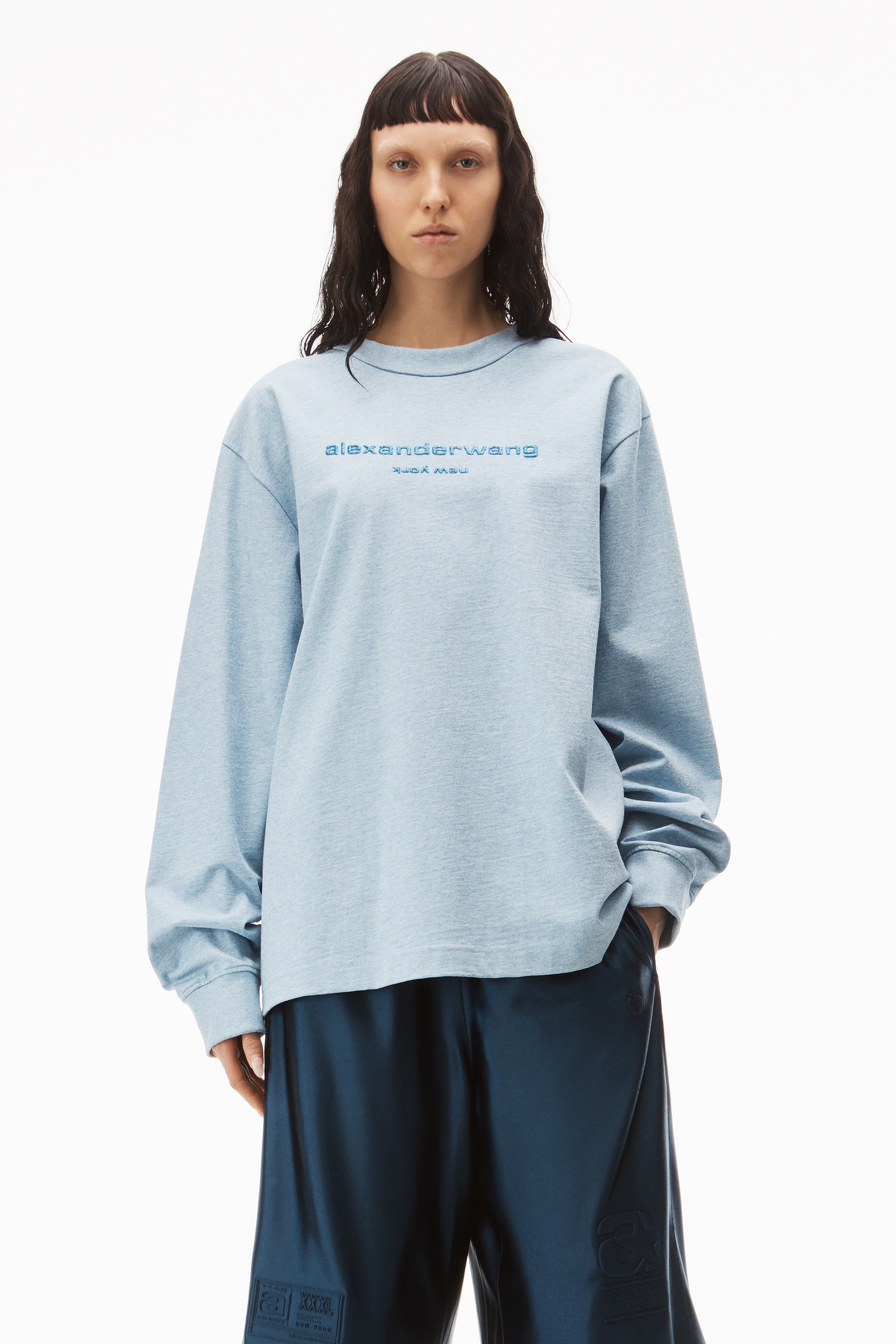 Alexander Wang PUFF LOGO LONG SLEEVE TEE IN COMPACT JERSEY