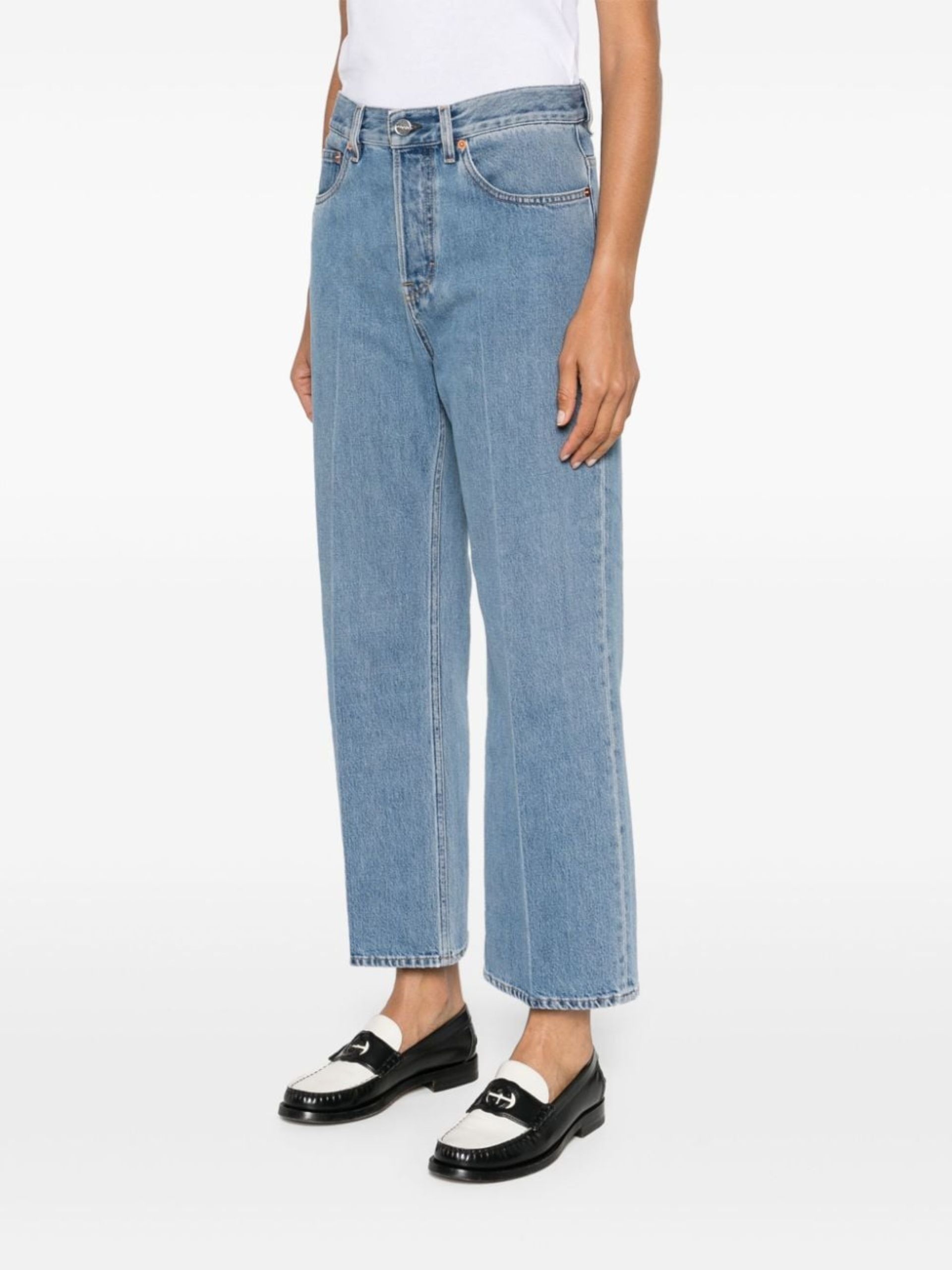 Blue Logo-Appliqué Straight Cropped Jeans - 3