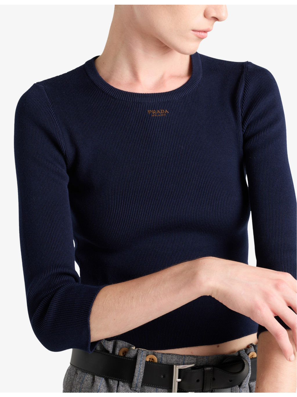 Embroidered-lettering crewneck cotton knit top - 3