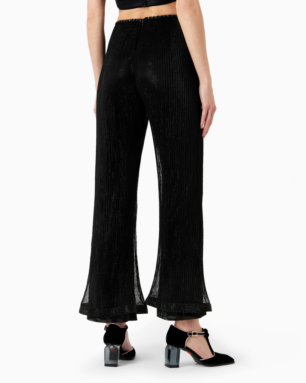 Crystal-embroidered pleated tulle trousers - 3