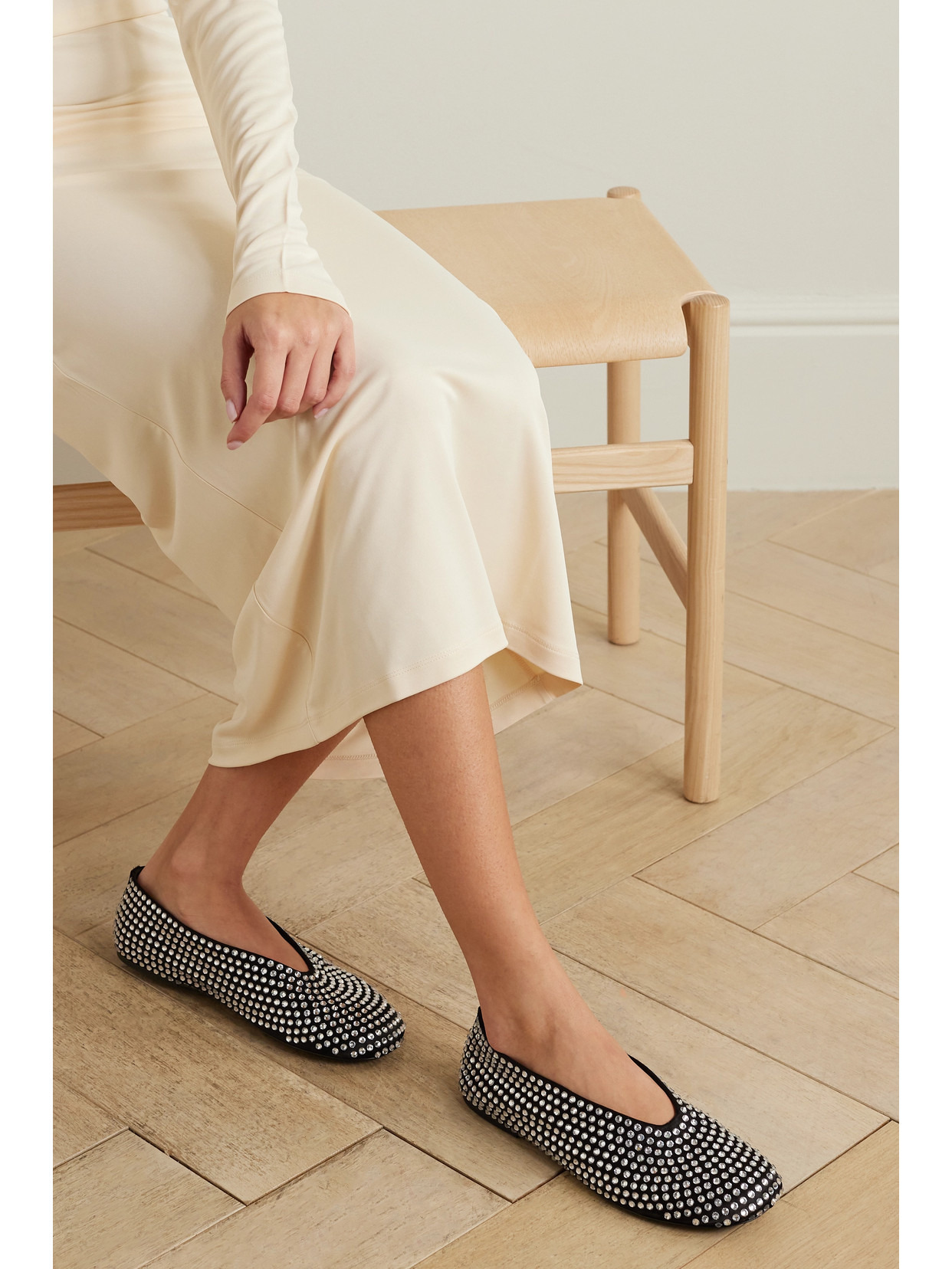 Marcy Crystal-embellished Satin Ballet Flats - 2