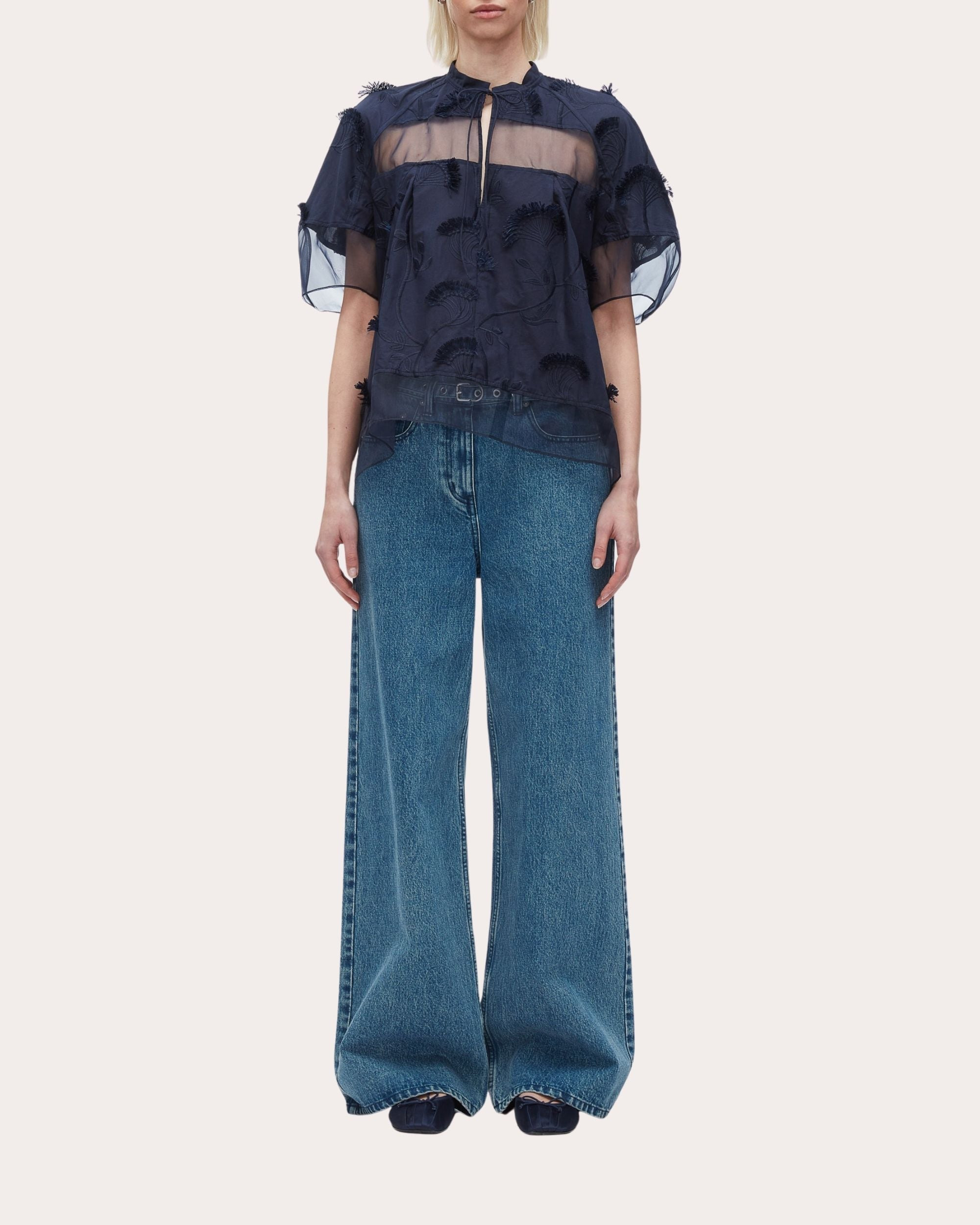 Paneled Embroidered Cotton Organza Top - 5