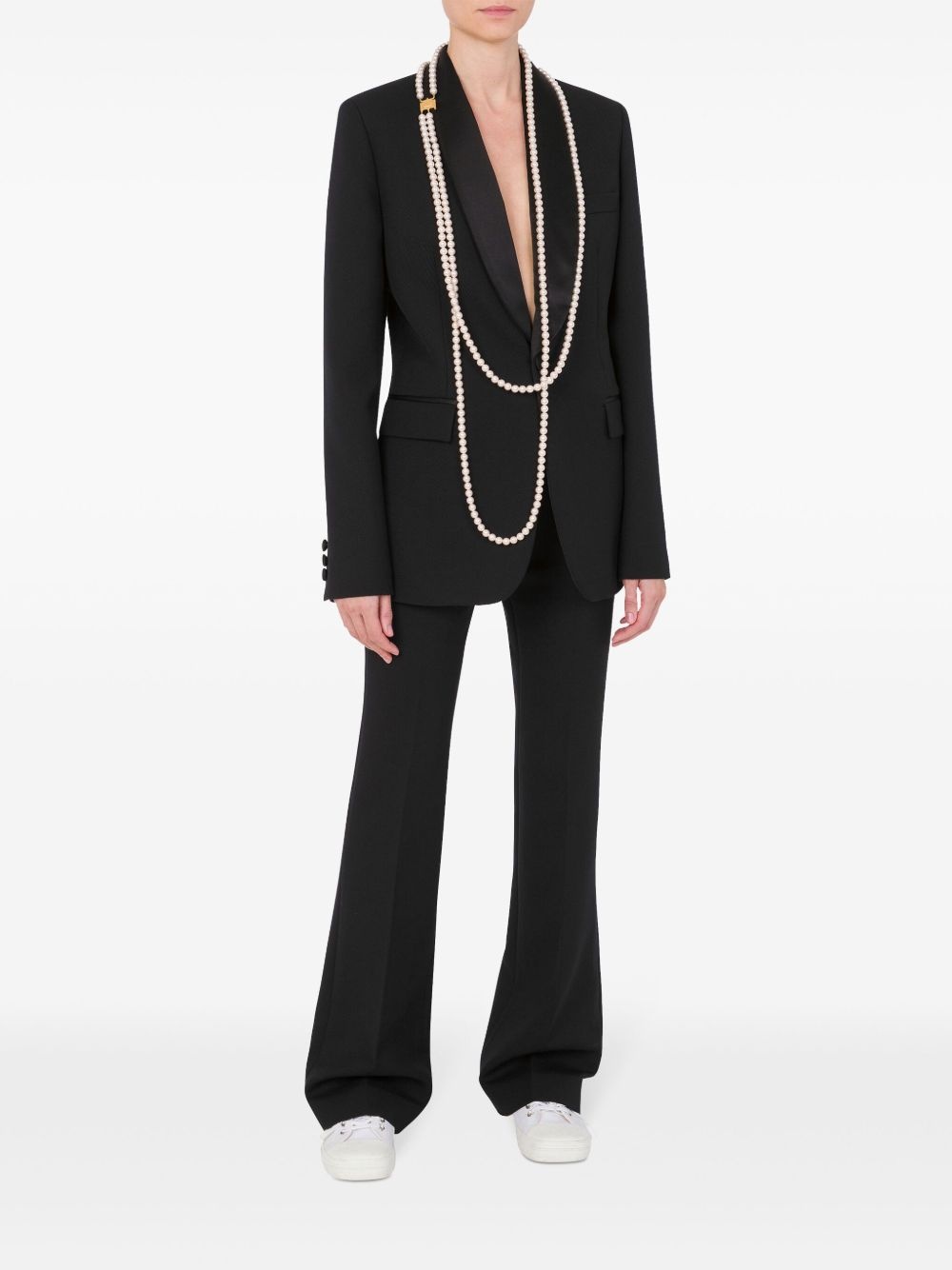 faux-pearl-embellished blazer - 2