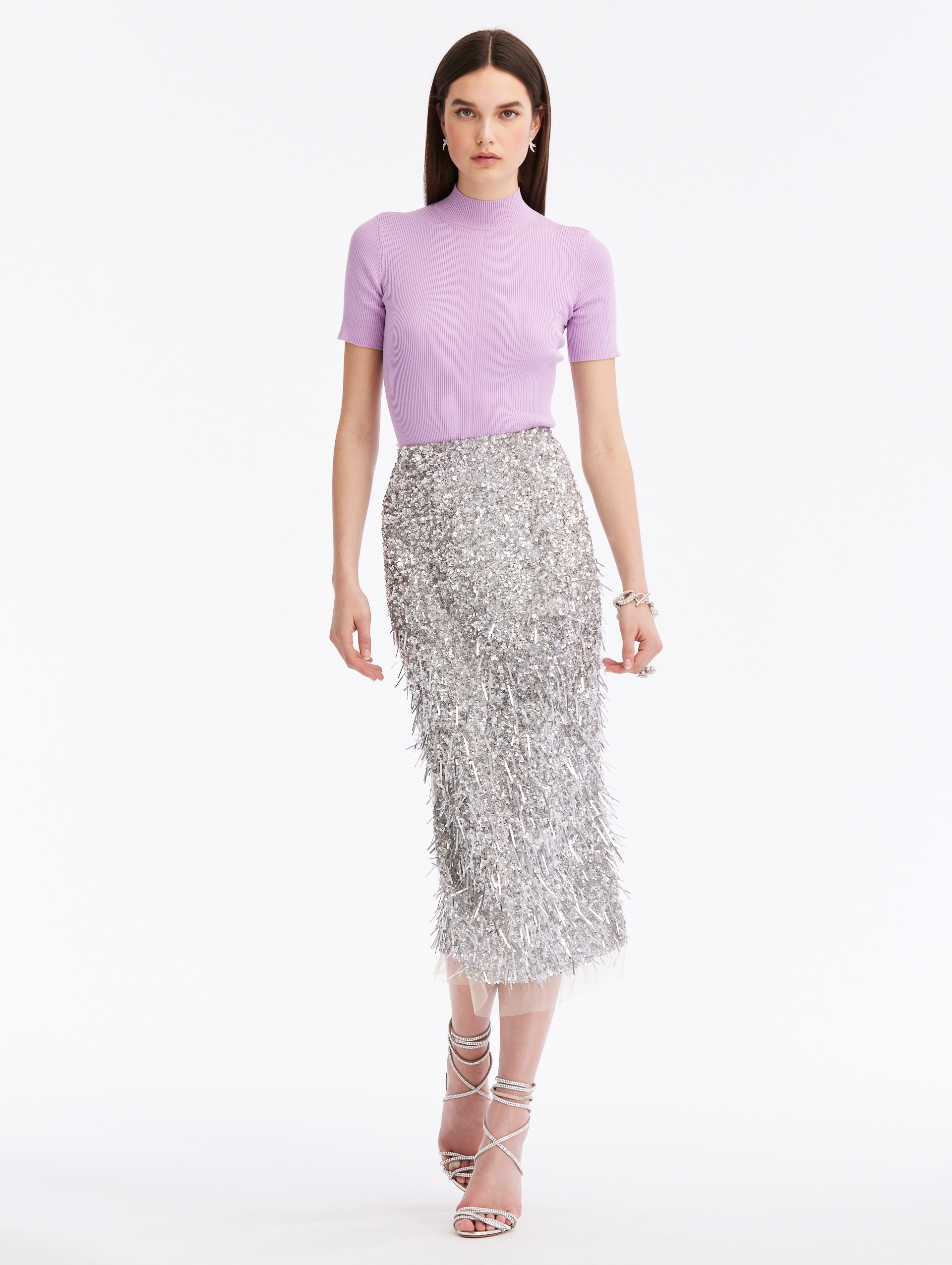 SEQUIN & PAILLETTE EMBROIDERED PENCIL SKIRT - 1