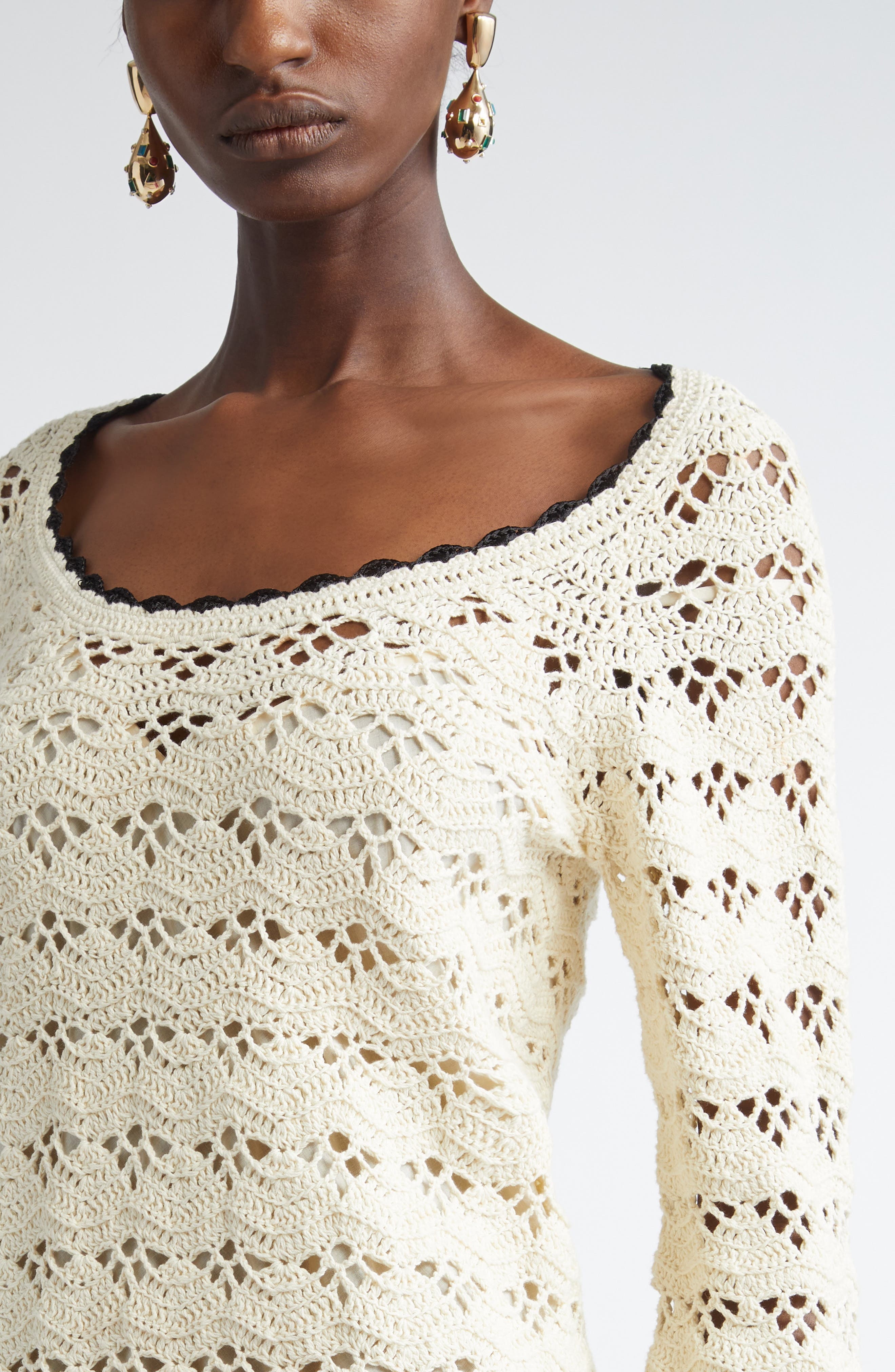 Zimmermann Rhiannon Crochet Cotton Minidress in Cream/Black at Nordstrom - 4