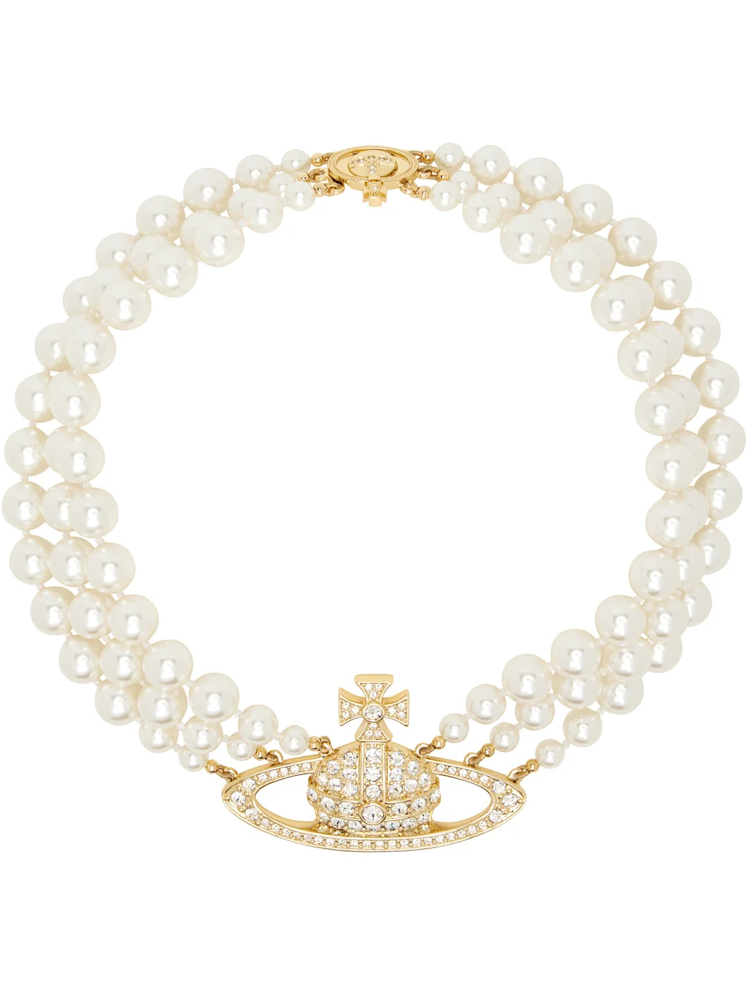 Three Row Pearl Bas Relief Necklace - 1