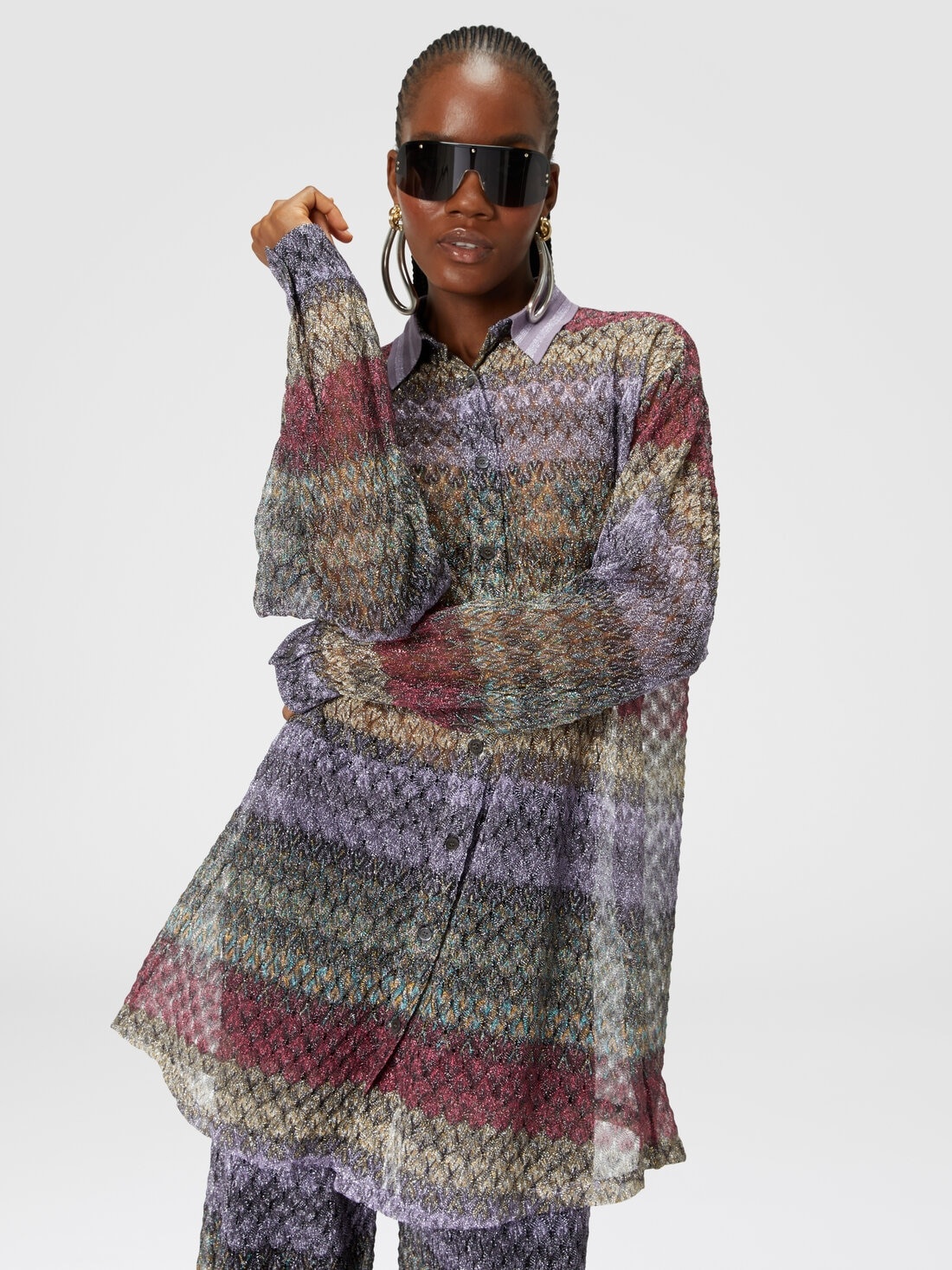 Oversized shirt with lamé lace pattern - 4