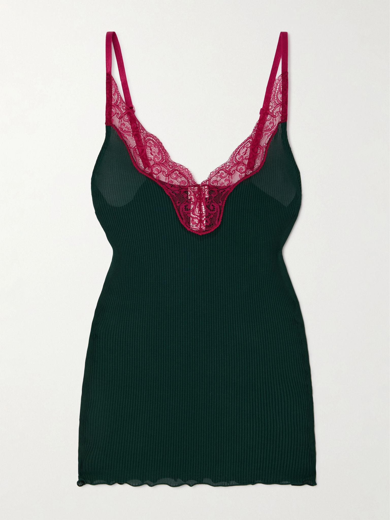 Lace-trimmed ribbed silk tank Black - 1