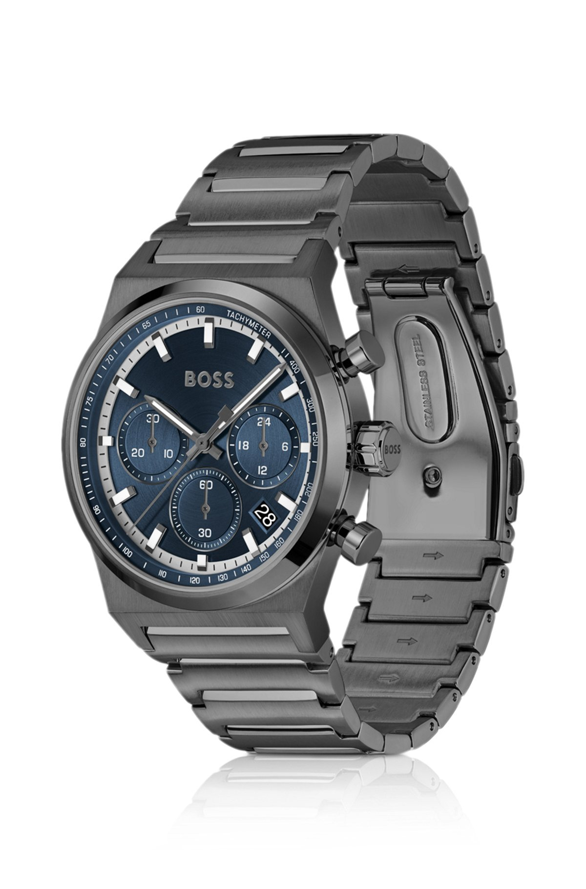 GREY-PLATED CHRONOGRAPH WATCH WITH BLUE DIAL - 2