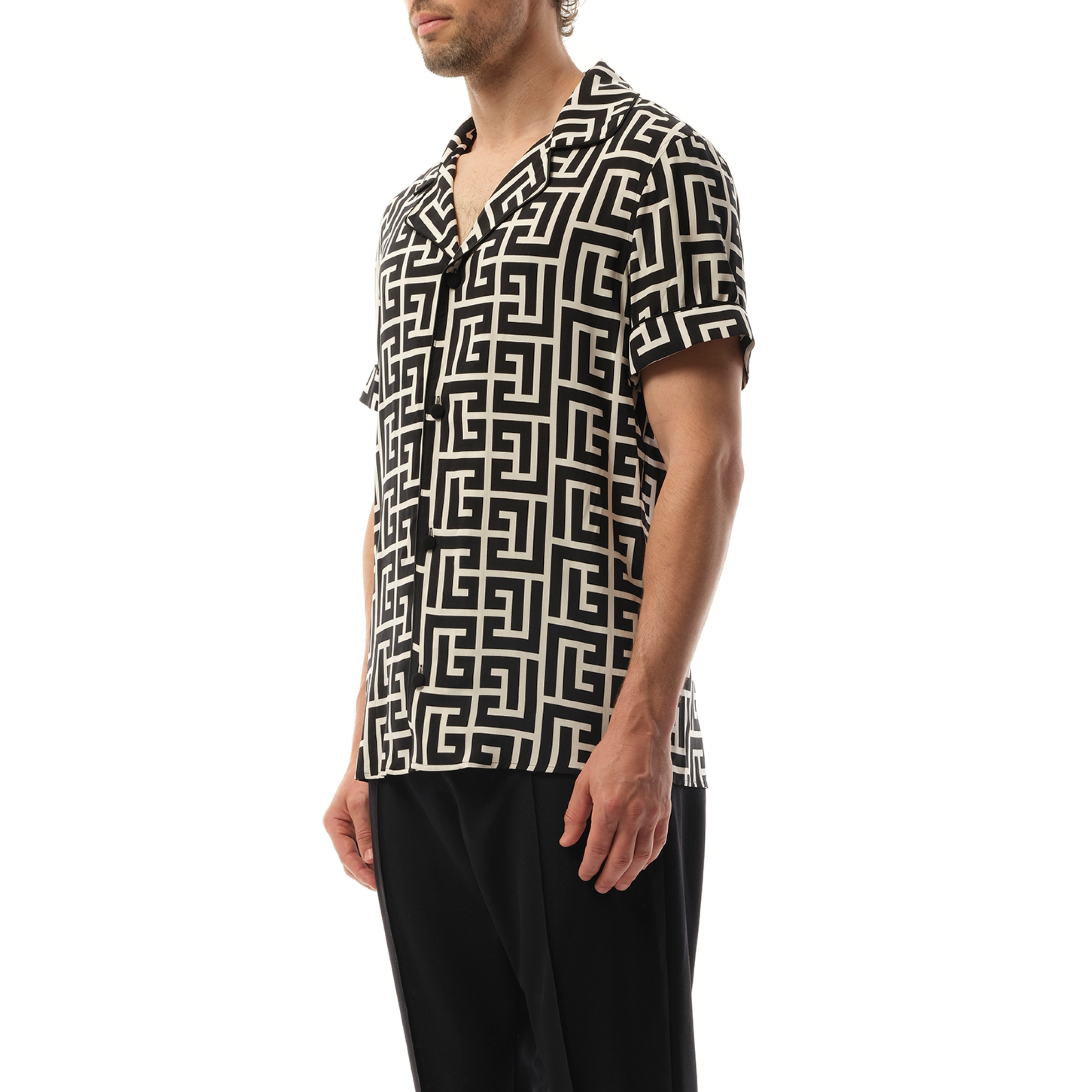 Macro Monogram Pyjama Shirt in Ivory/Black - 5