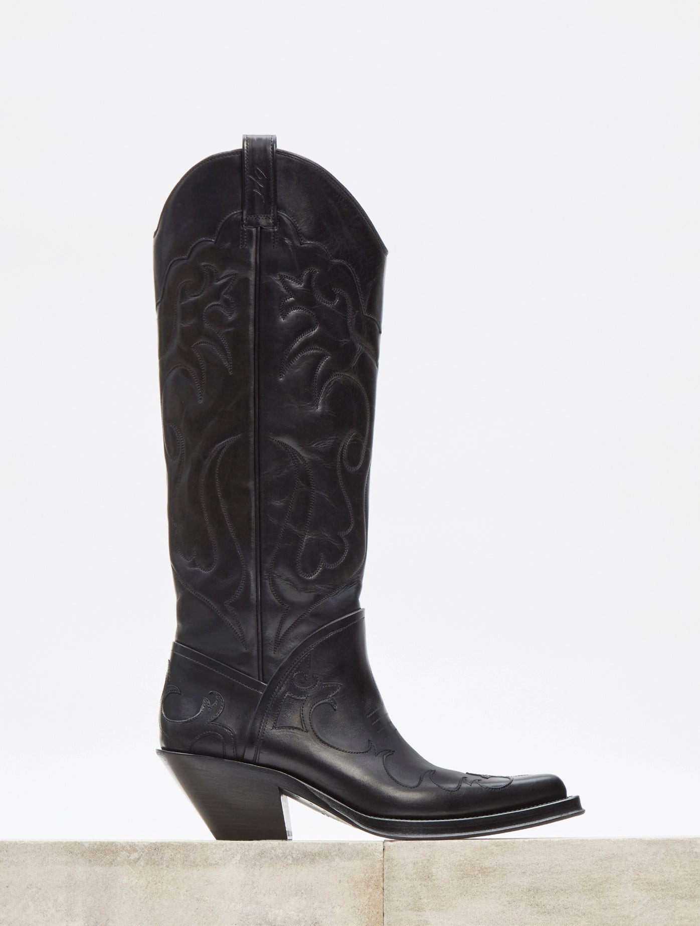 Capitana Cowboy Boot in Black Leather - 6