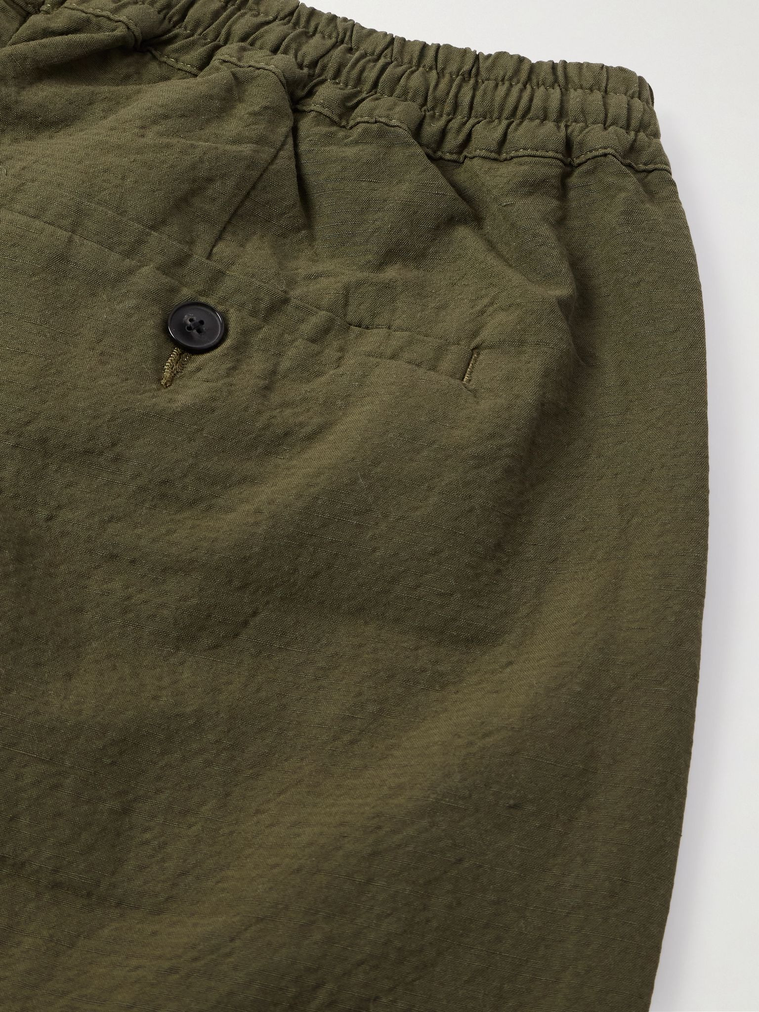 Samurai Wide-Leg Cotton and Linen-Blend Seersucker Drawstring Suit Trousers Green - 5