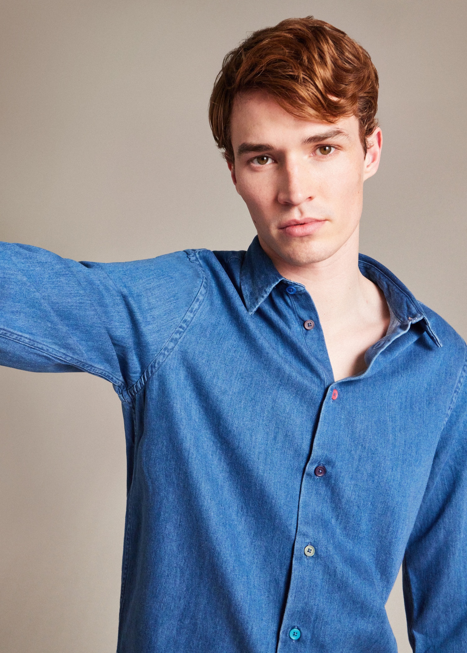 Tailored-Fit Mid-Wash Denim Shirt - 8