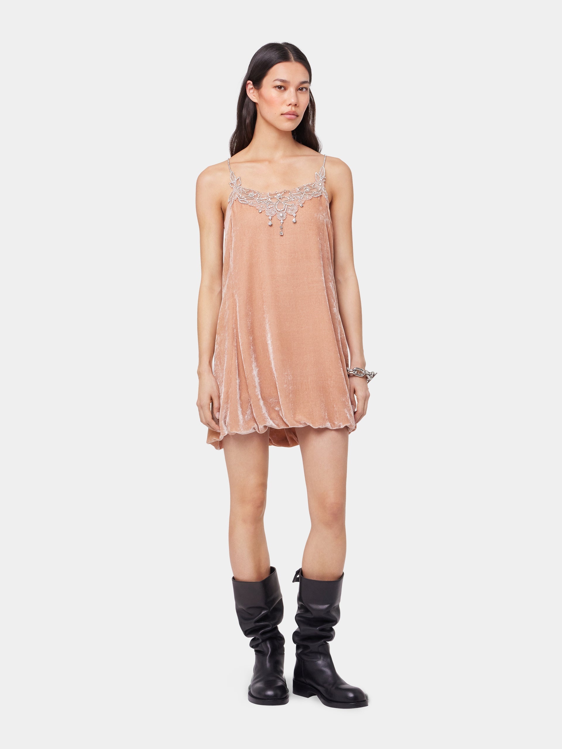 LIGHT PINK SHORT DRESS IN VELVET - 3